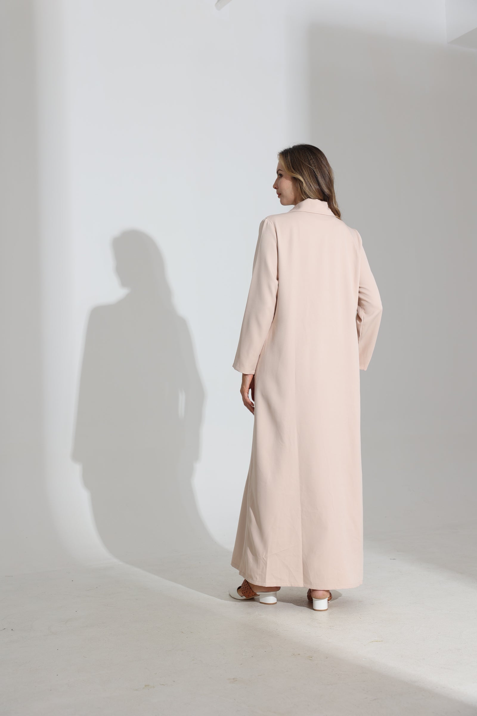 Light Beige Collar Suit Abaya - Sand Beige