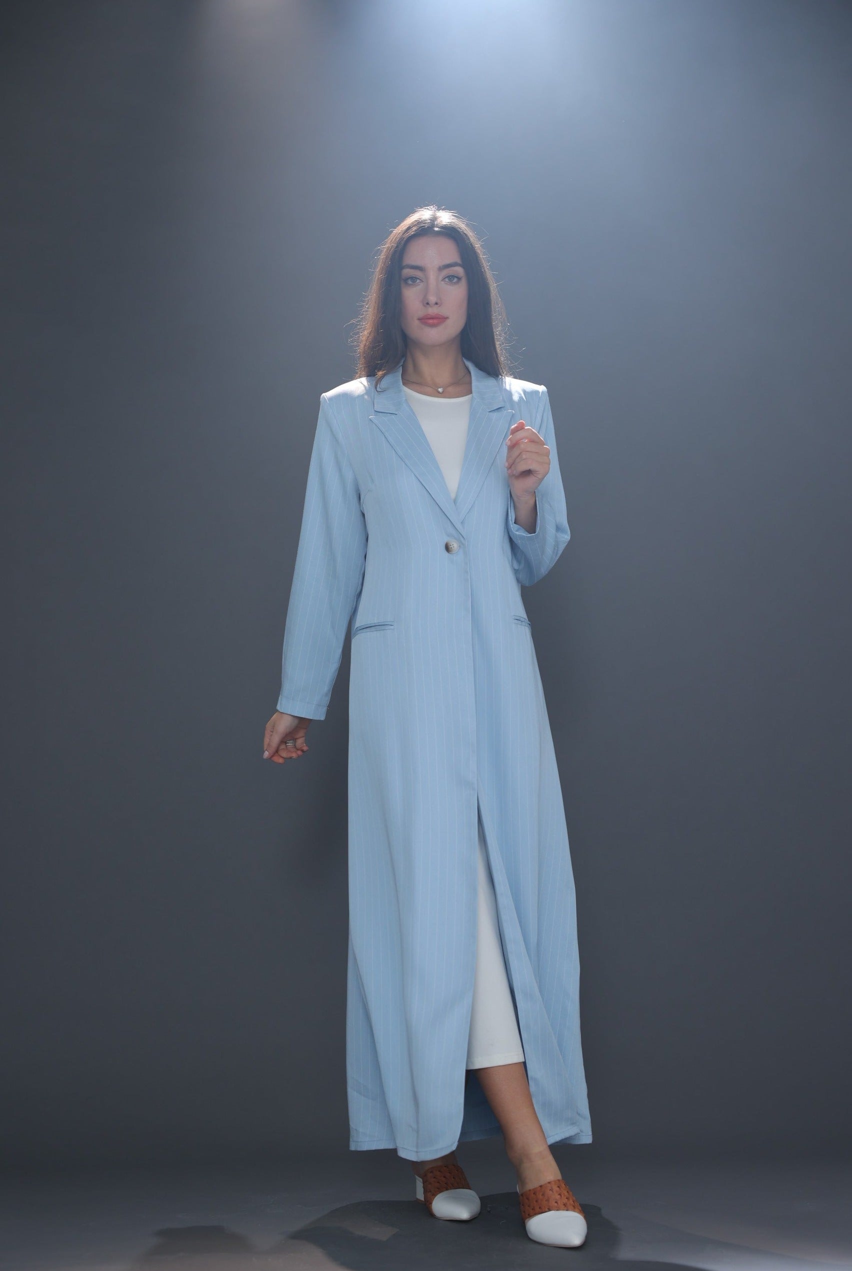 Artic Blue Striped Suit Abaya