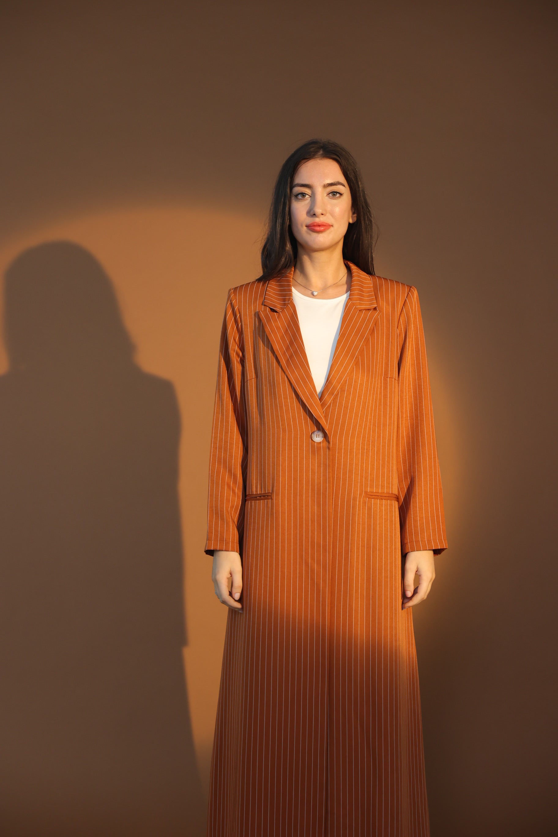 Light Brown Striped Suit Abaya