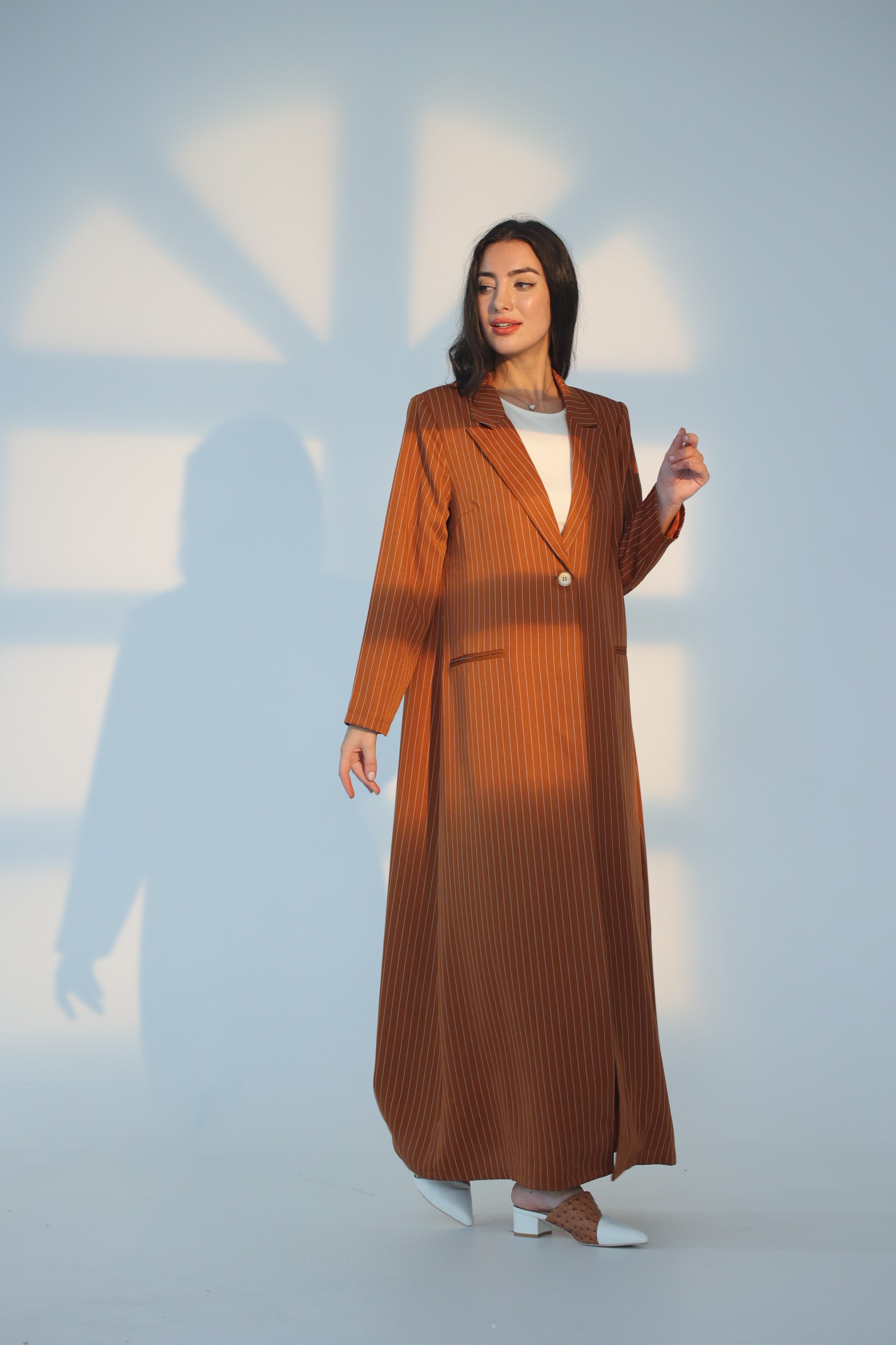 Light Brown Striped Suit Abaya