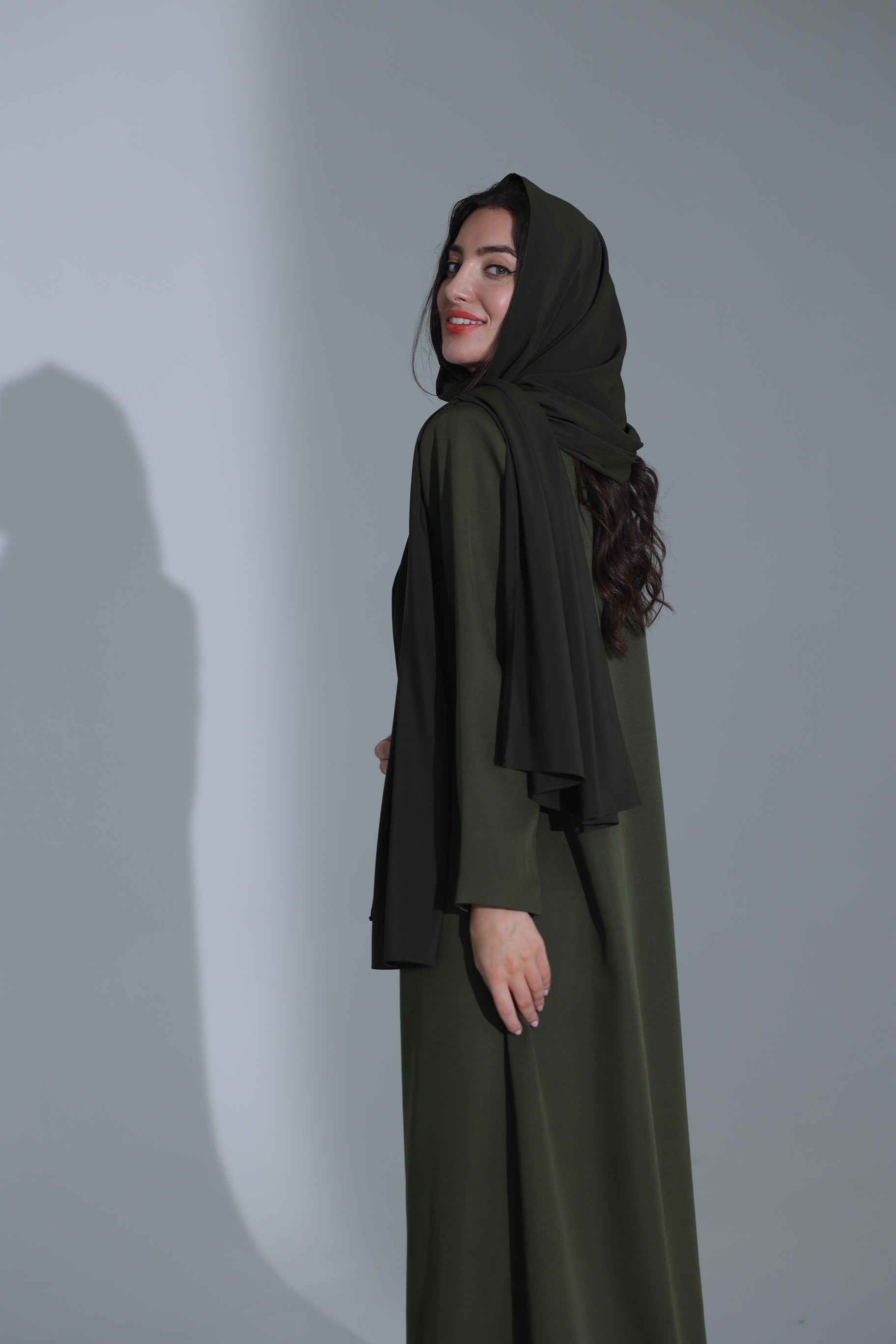 Olive Single Button Suit Abaya with Shoulder Pad