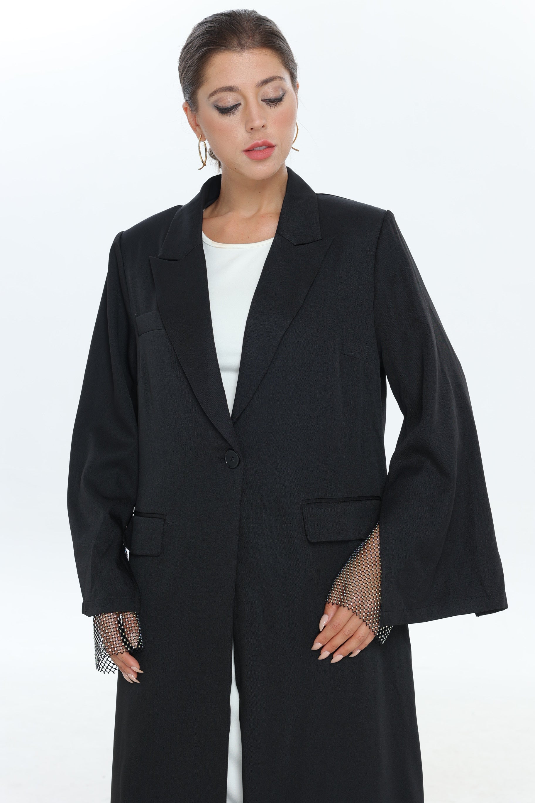 Black Abaya with Diamond Sleeve Detail