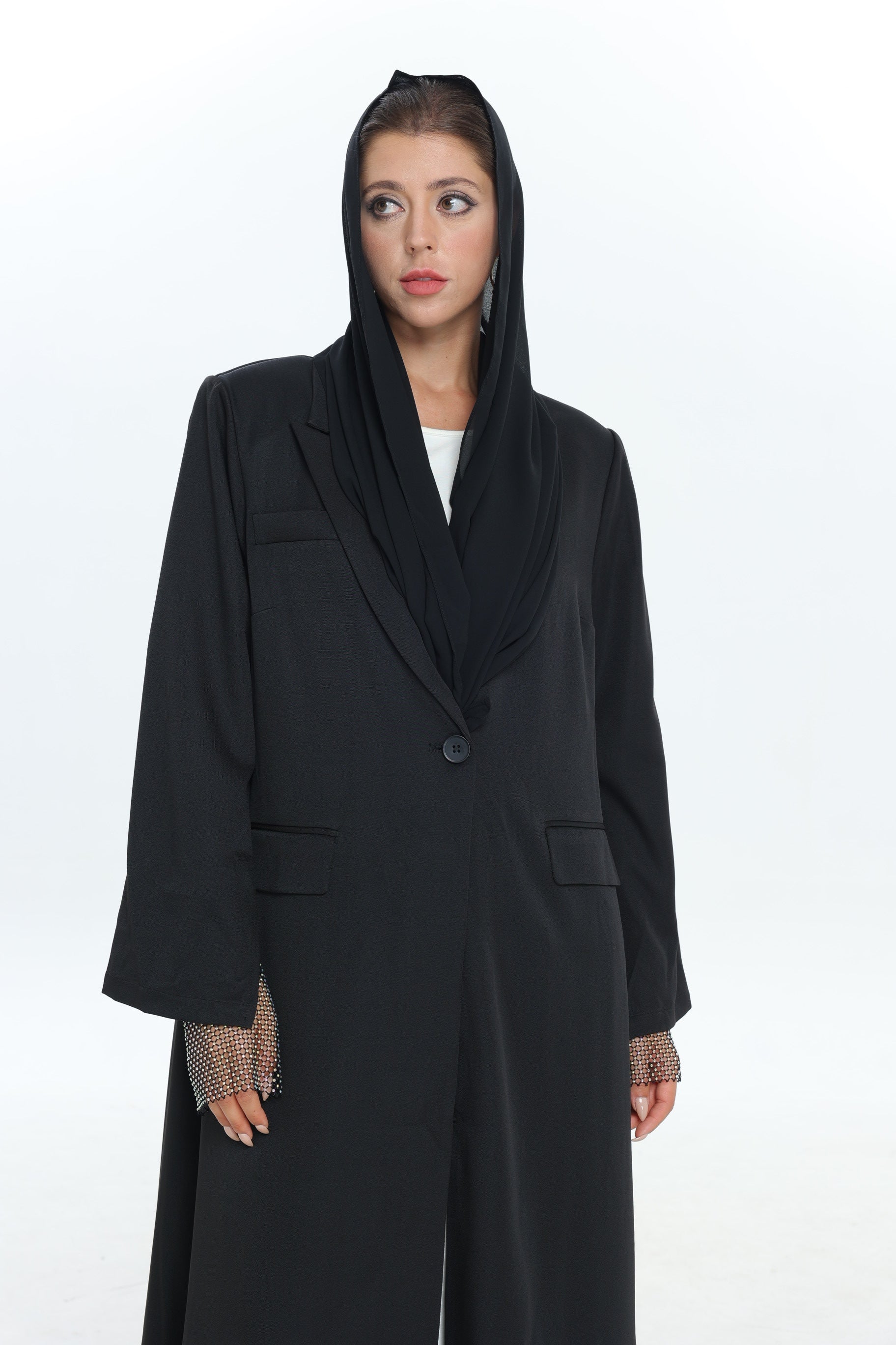 Black Abaya with Diamond Sleeve Detail