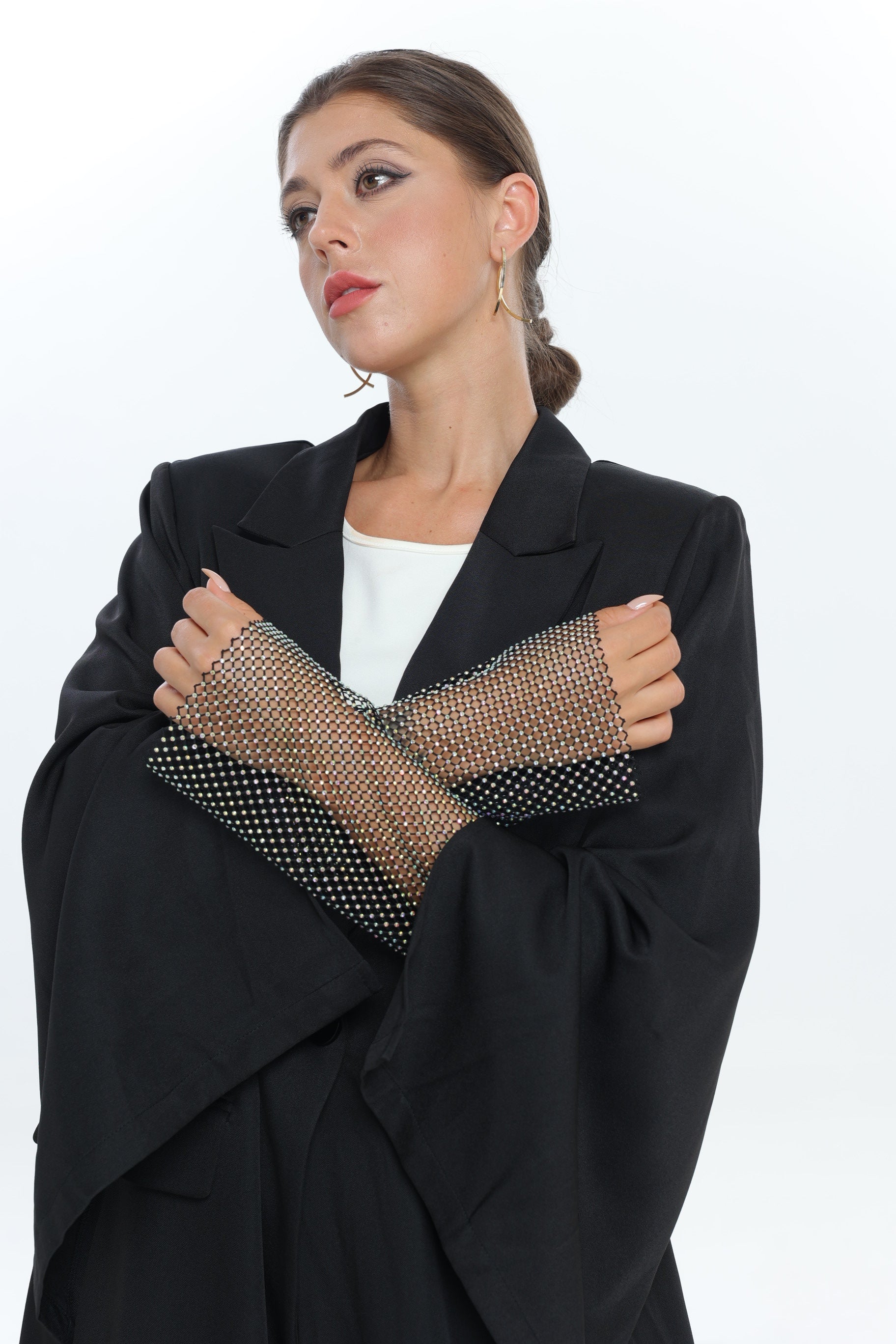 Black Abaya with Diamond Sleeve Detail