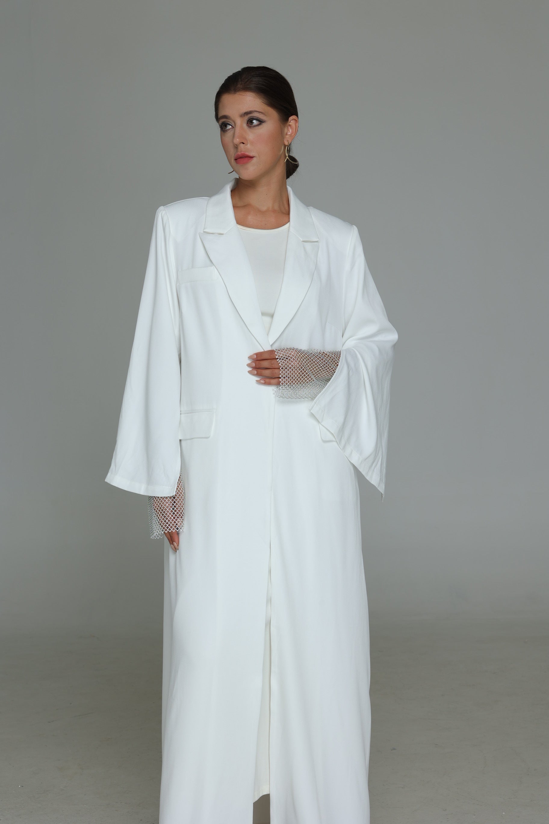 Cream Abaya with Diamond Sleeve Detail