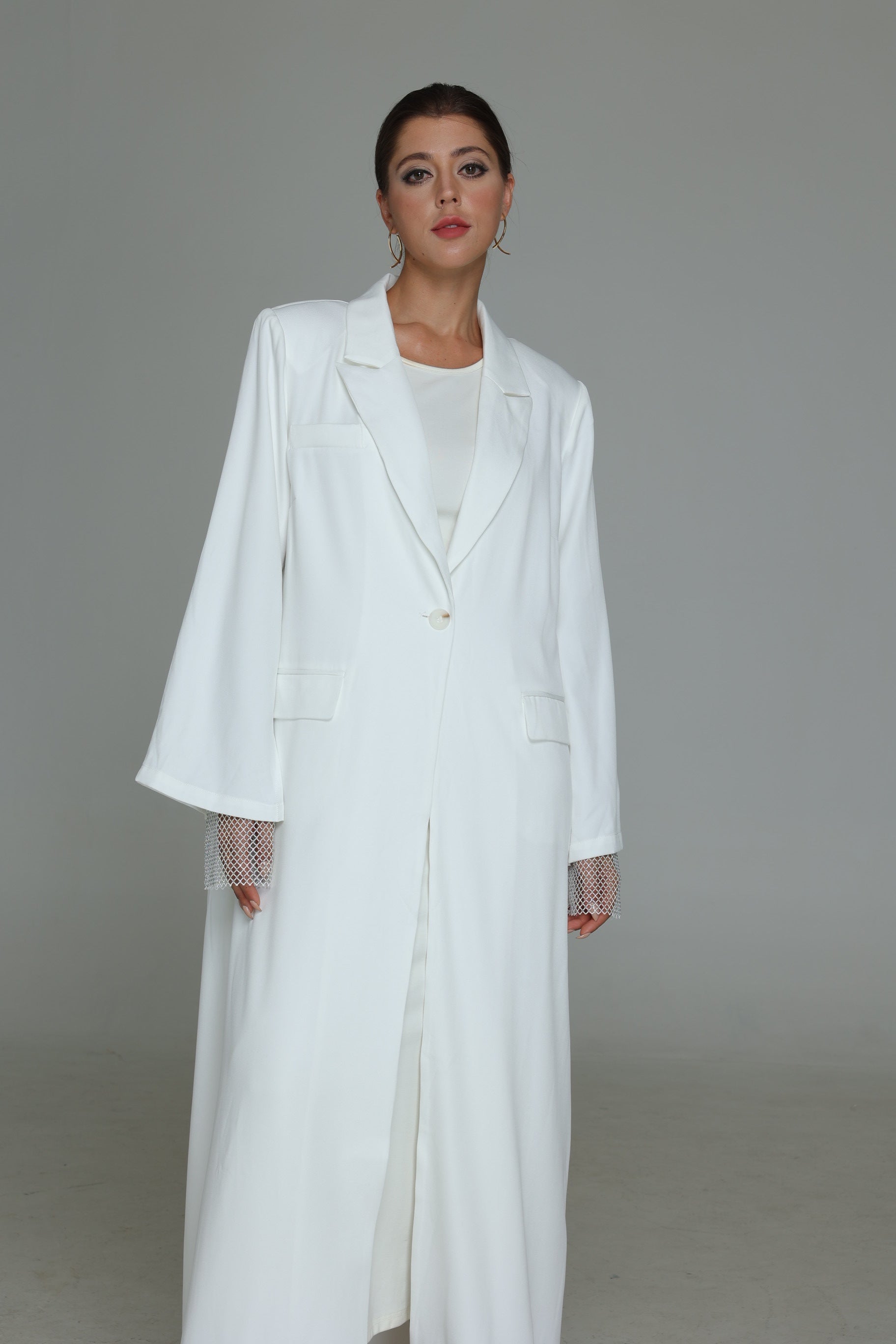 Cream Abaya with Diamond Sleeve Detail