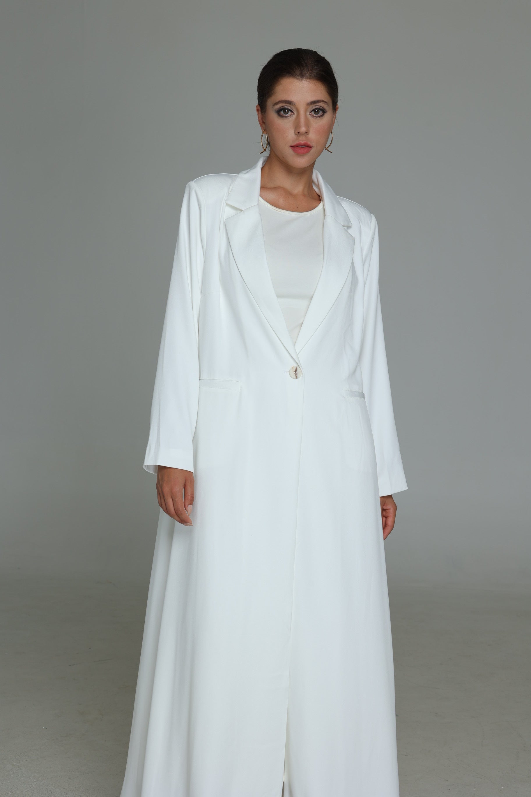 White Single Button Suit Abaya