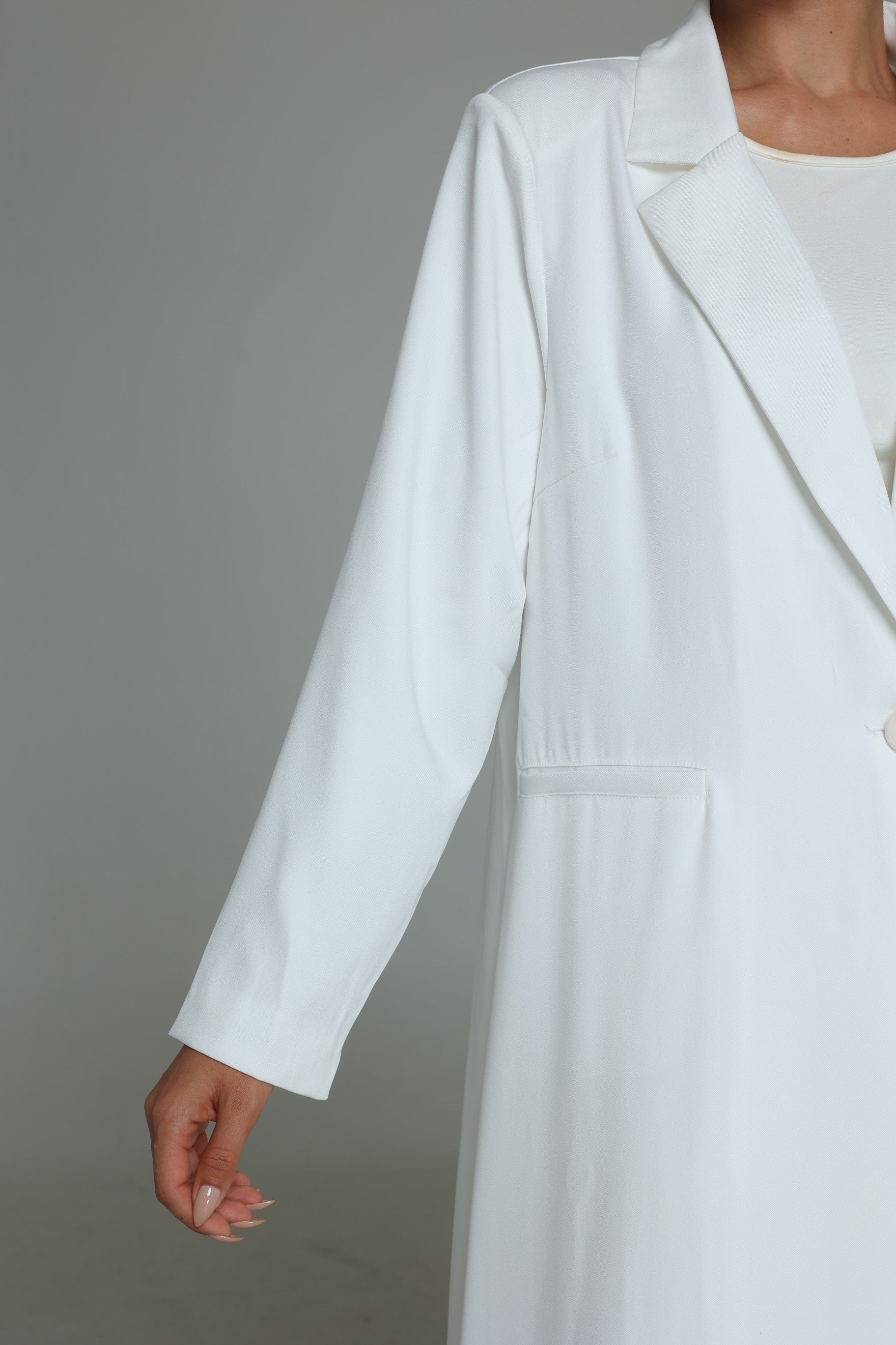 White Single Button Suit Abaya