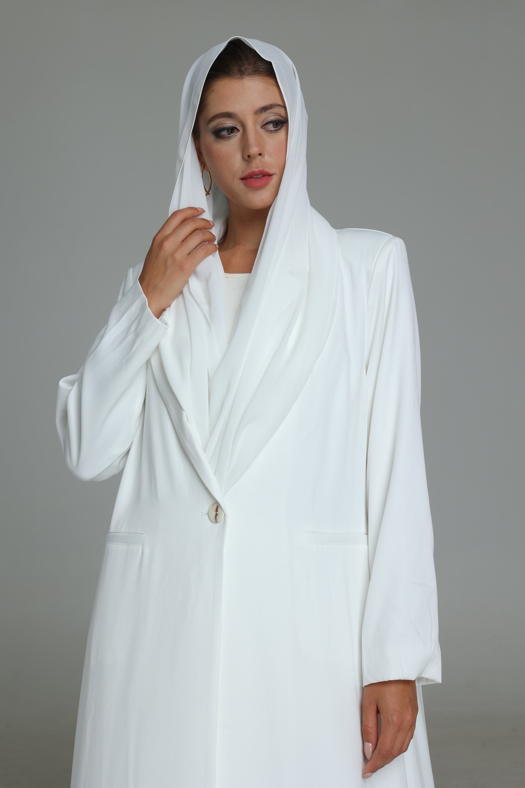 White Single Button Suit Abaya