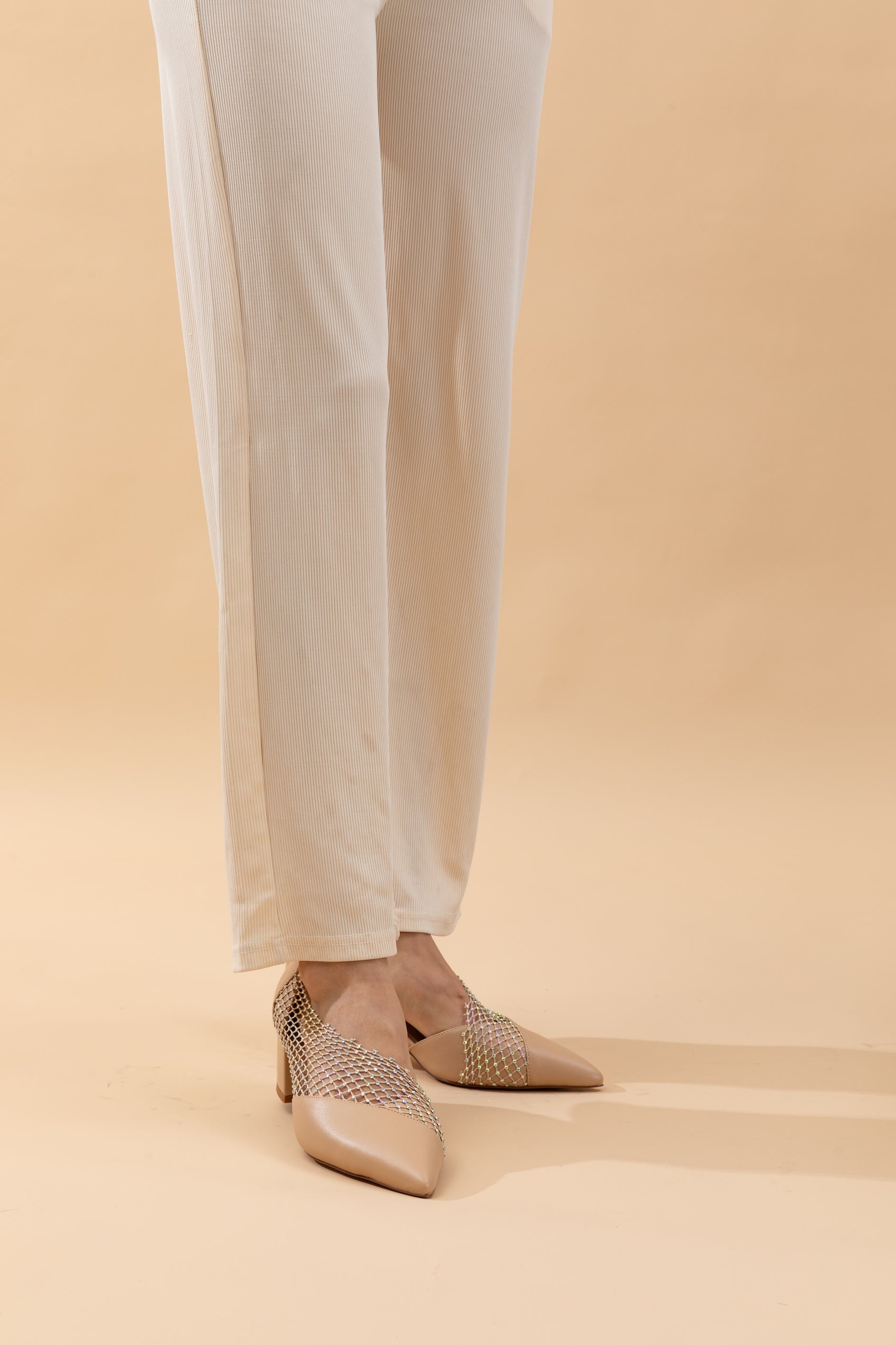 Sparkling Beige Netted Heels