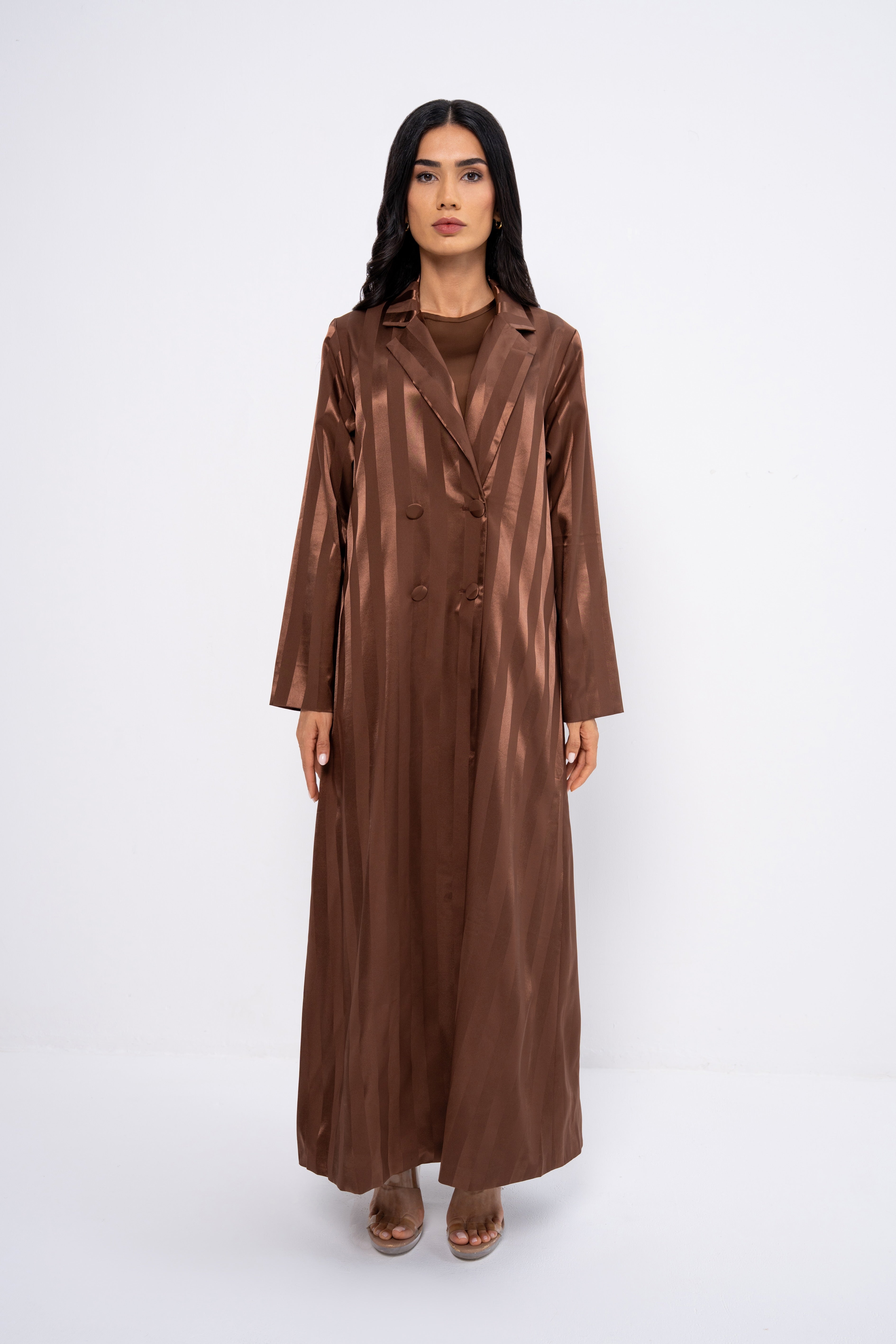 Silk Striped Abaya in Brown
