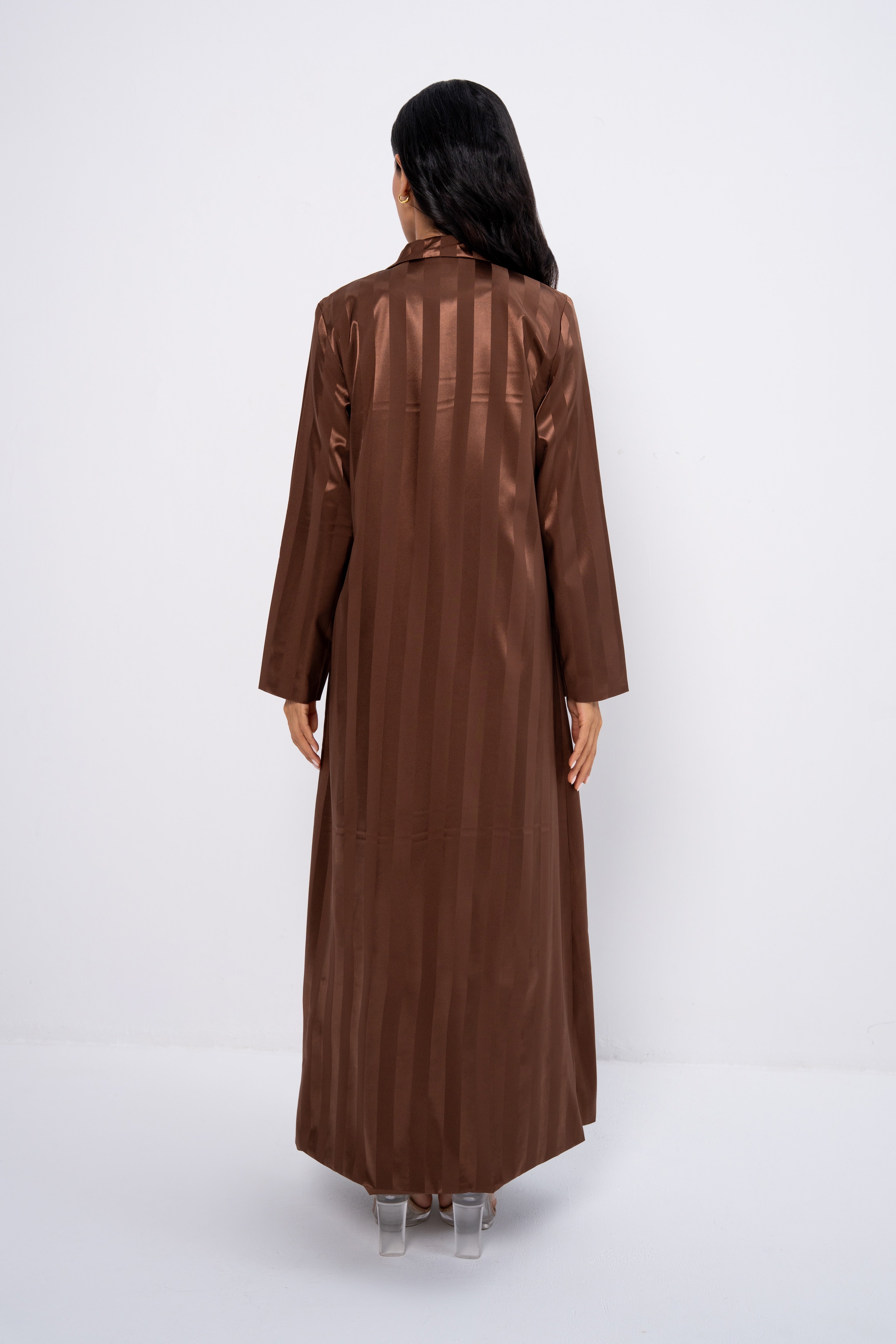 Silk Striped Abaya in Brown