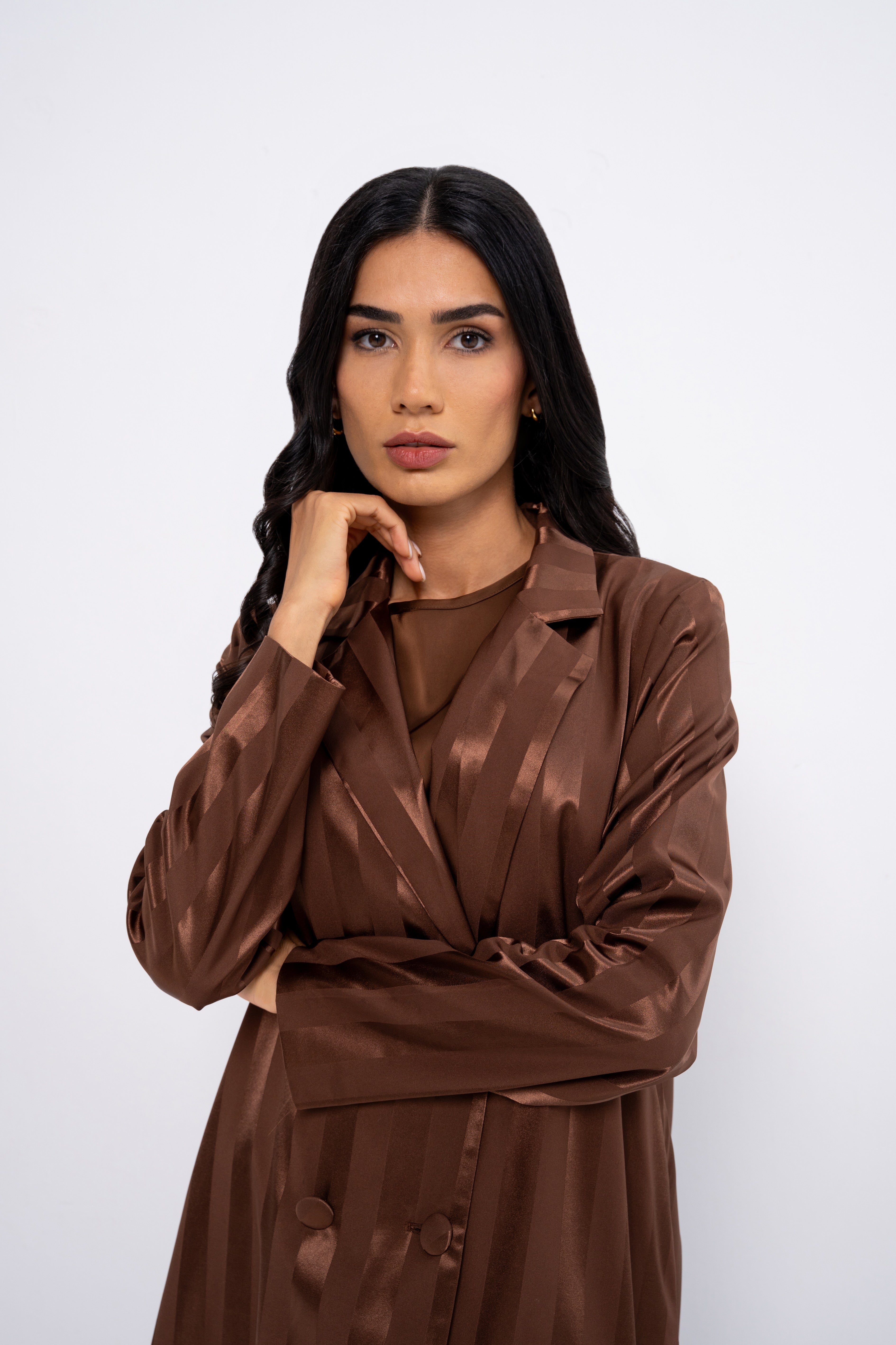 Silk Striped Abaya in Brown