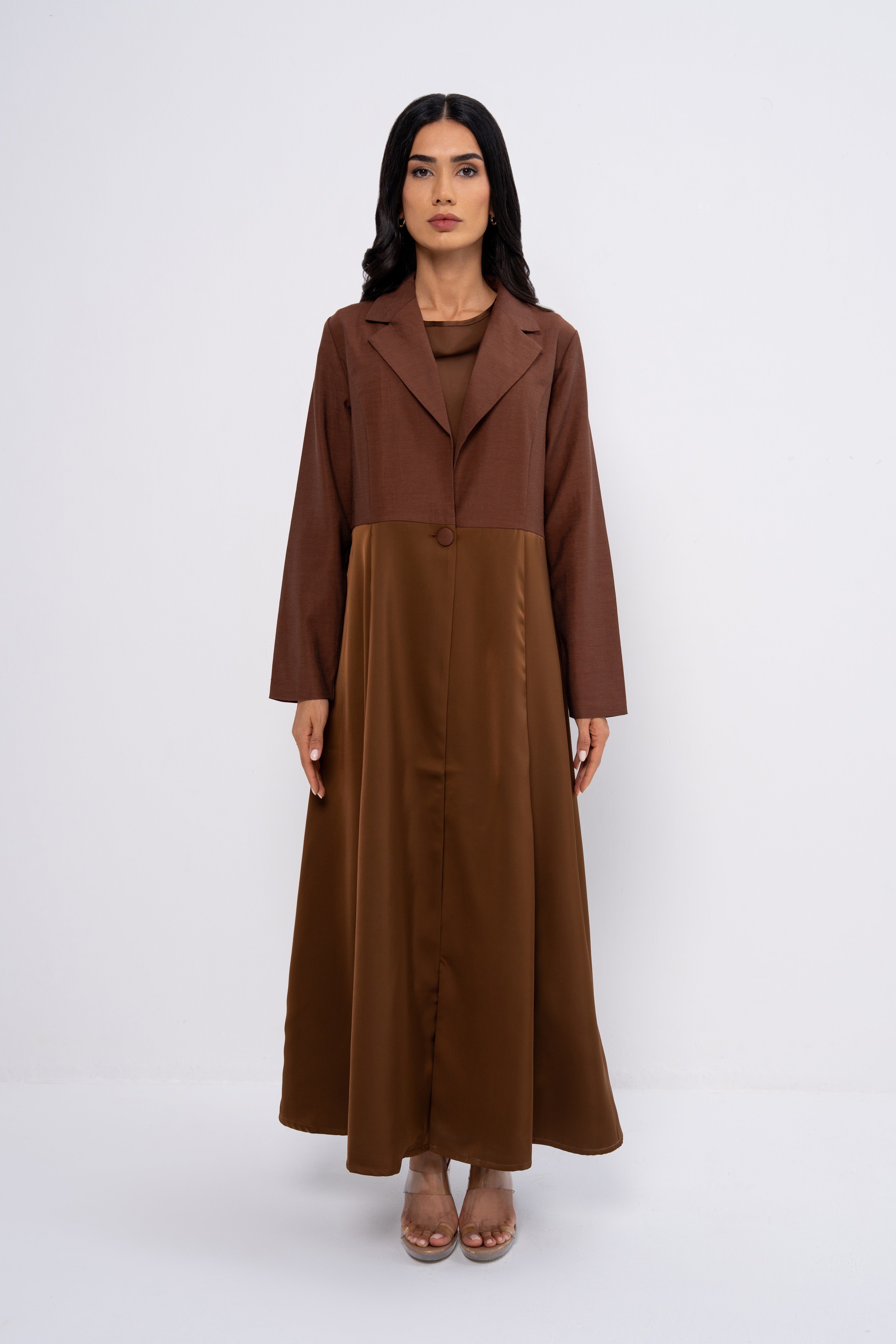 Multi-Fabric Abaya in Brown