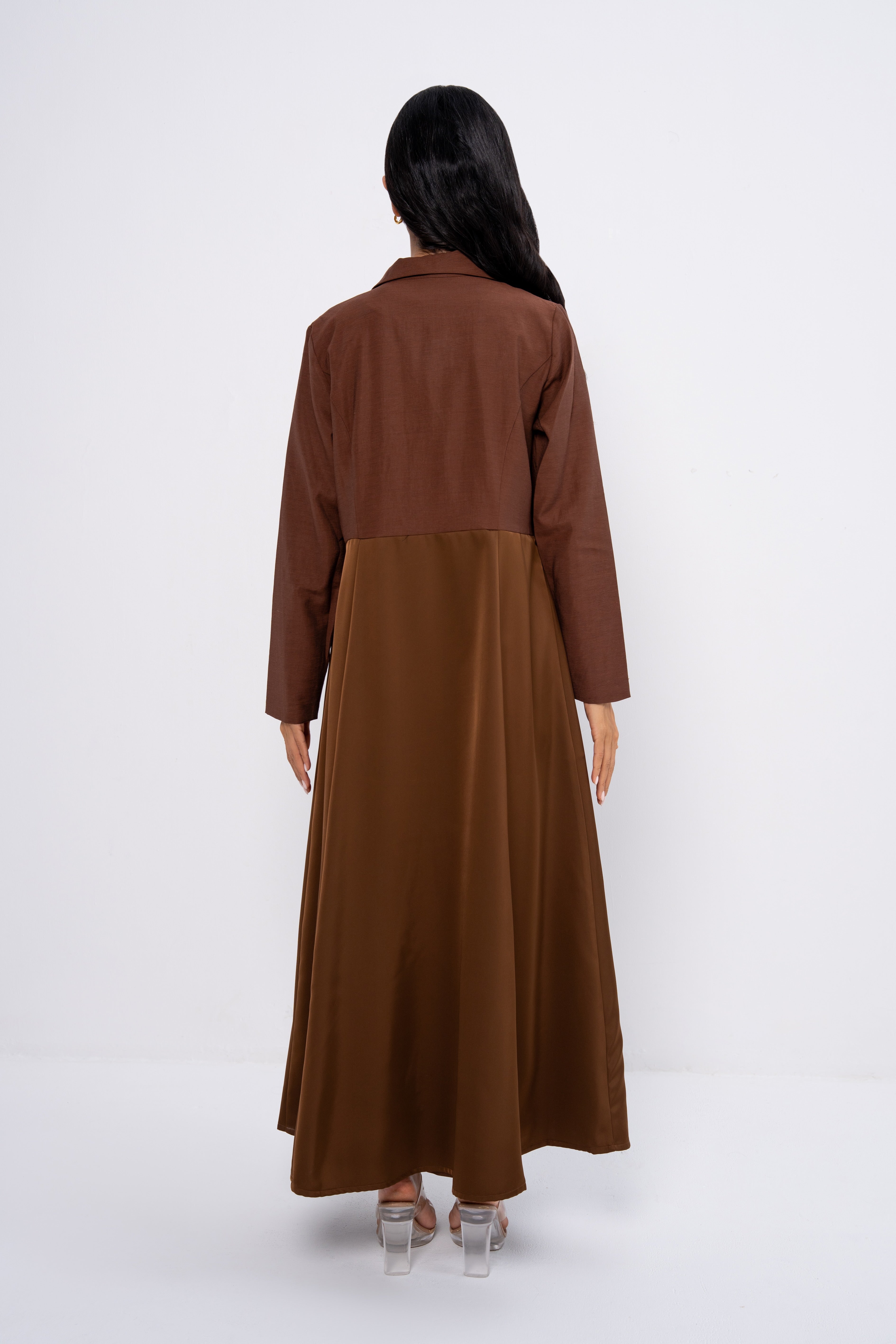 Multi-Fabric Abaya in Brown