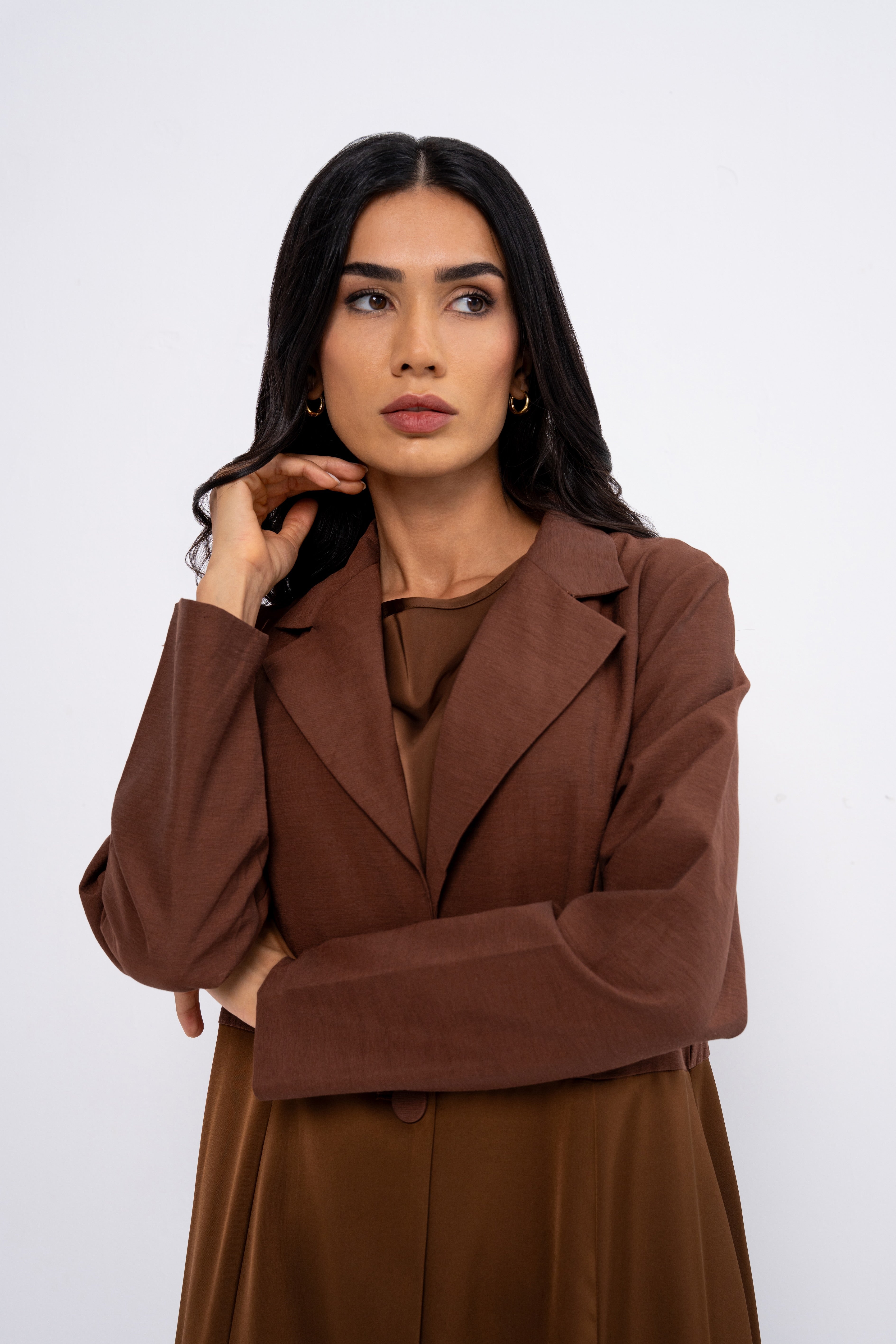 Multi-Fabric Abaya in Brown