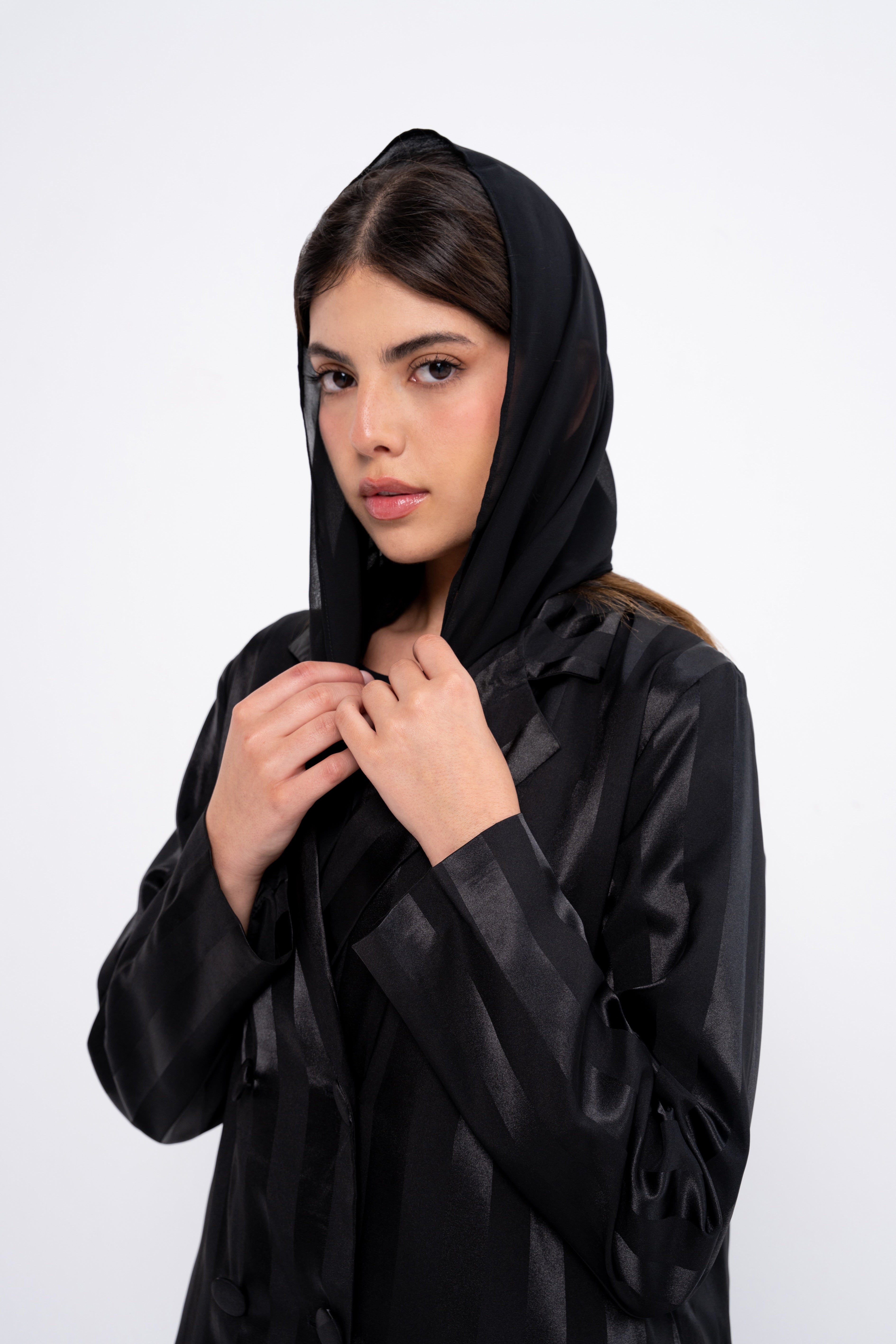 Silk Striped Abaya in Black