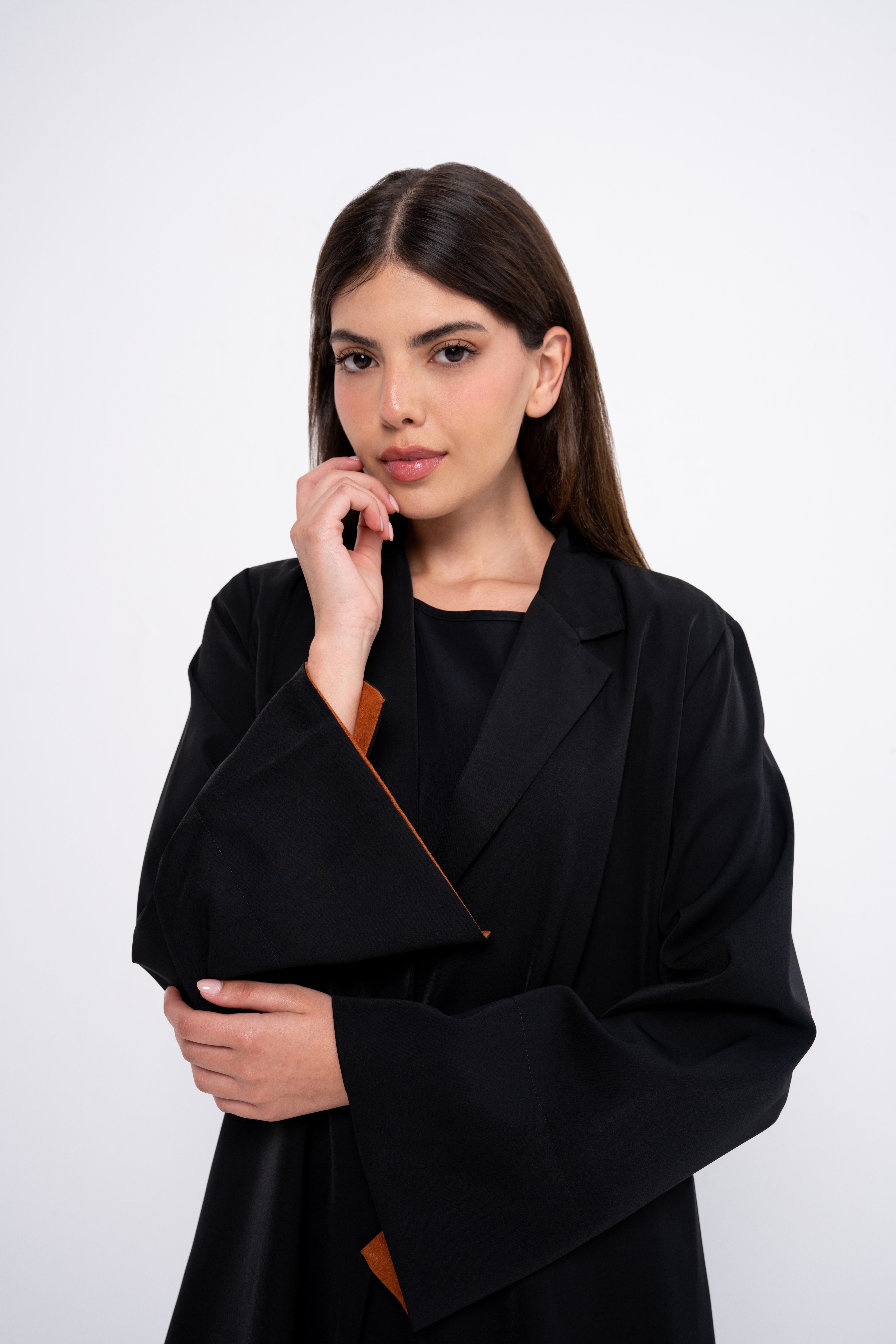 Abaya with Brown Sleeve Detail in Black