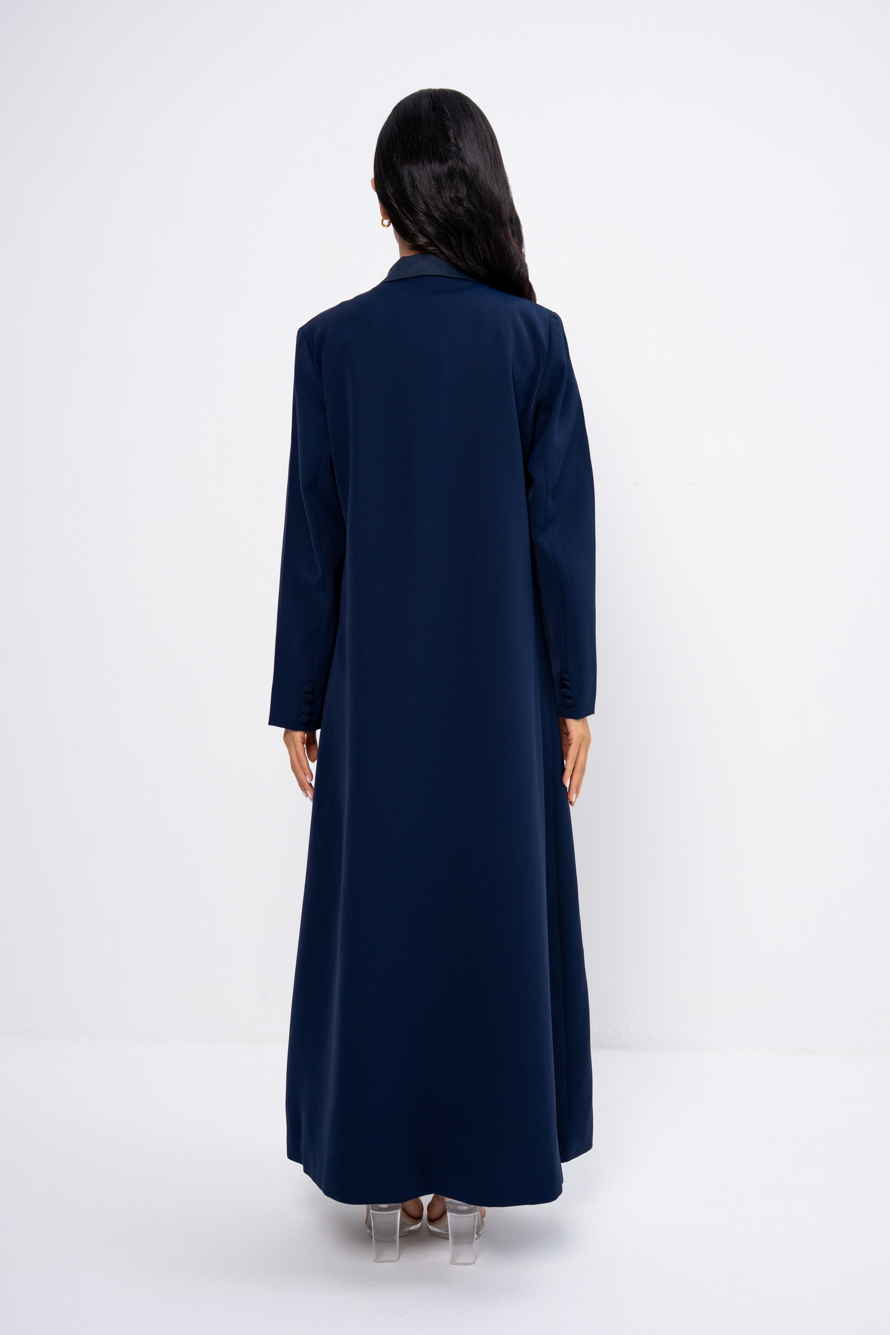 Fabric Block Suit Abaya in Navy Blue