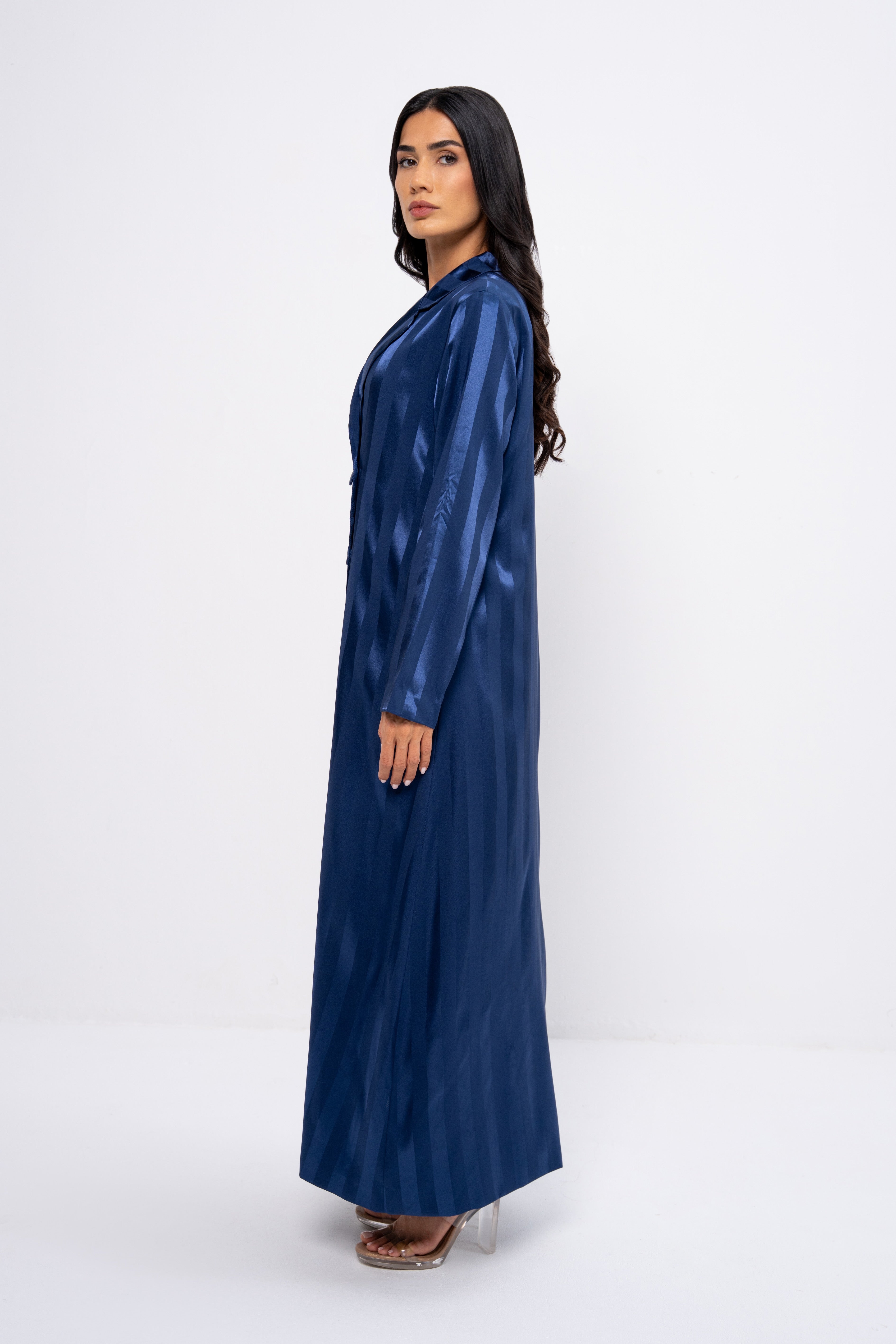 Silk Striped Abaya in Blue