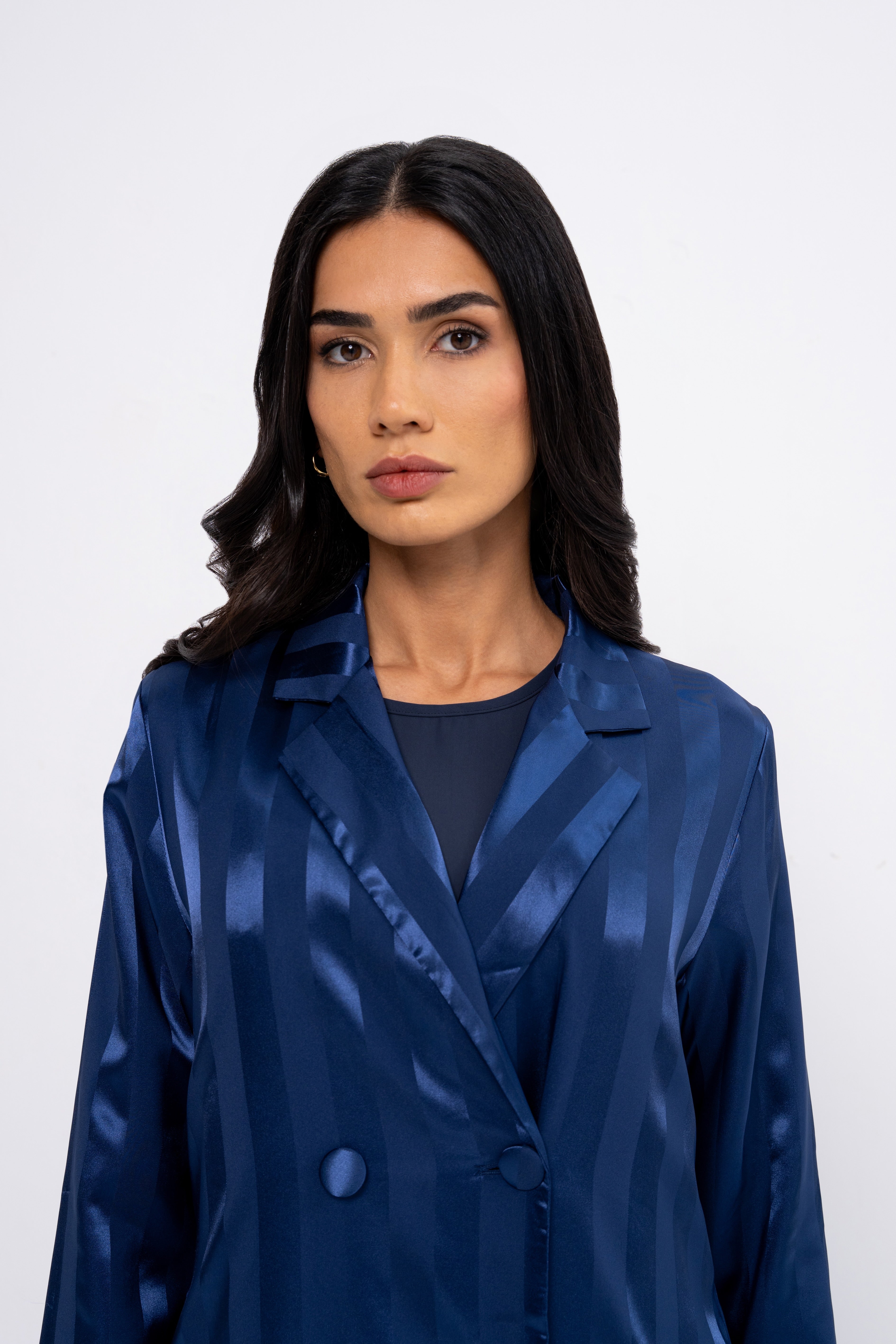 Silk Striped Abaya in Blue