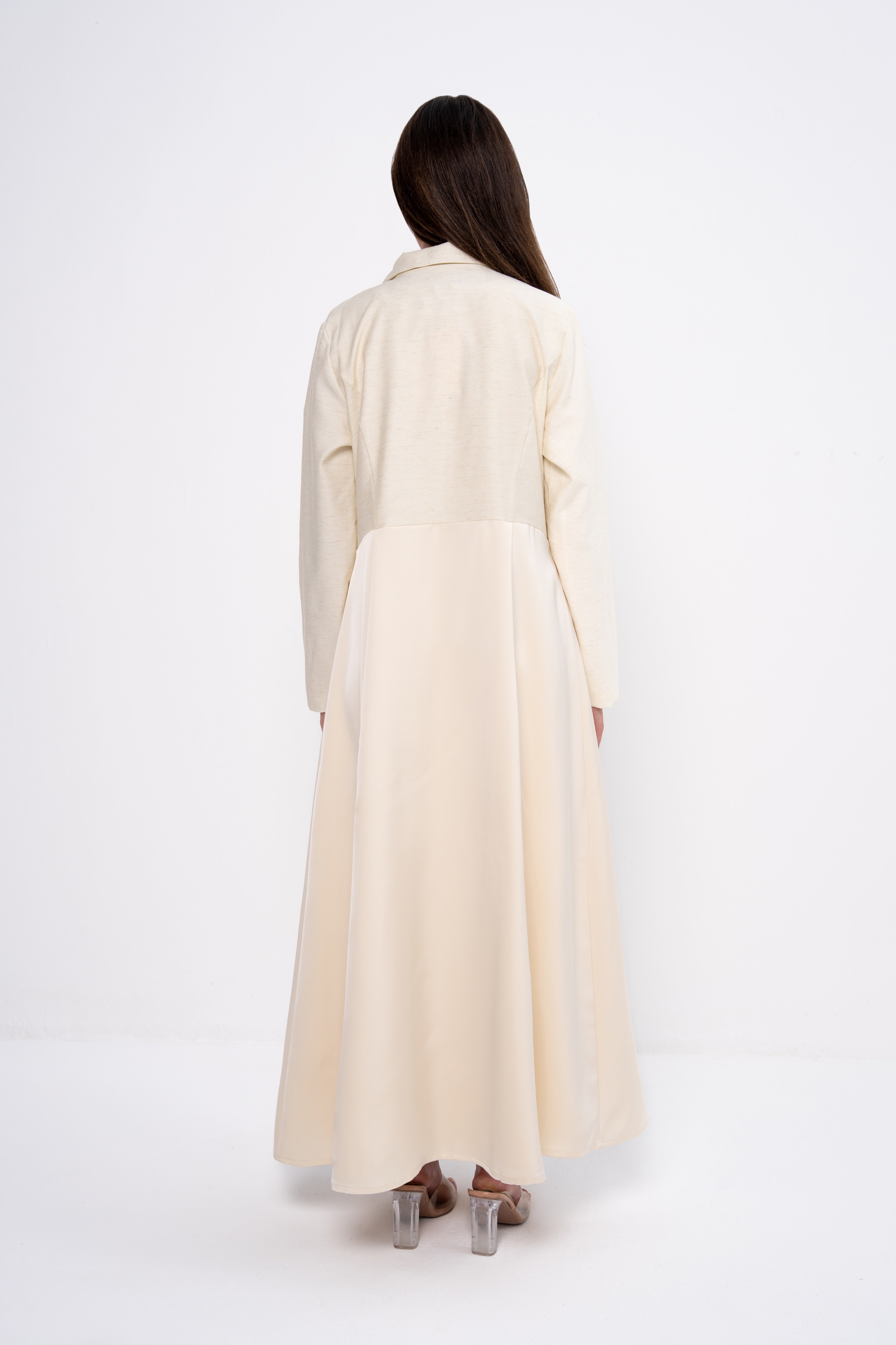Multi-Fabric Abaya in Beige