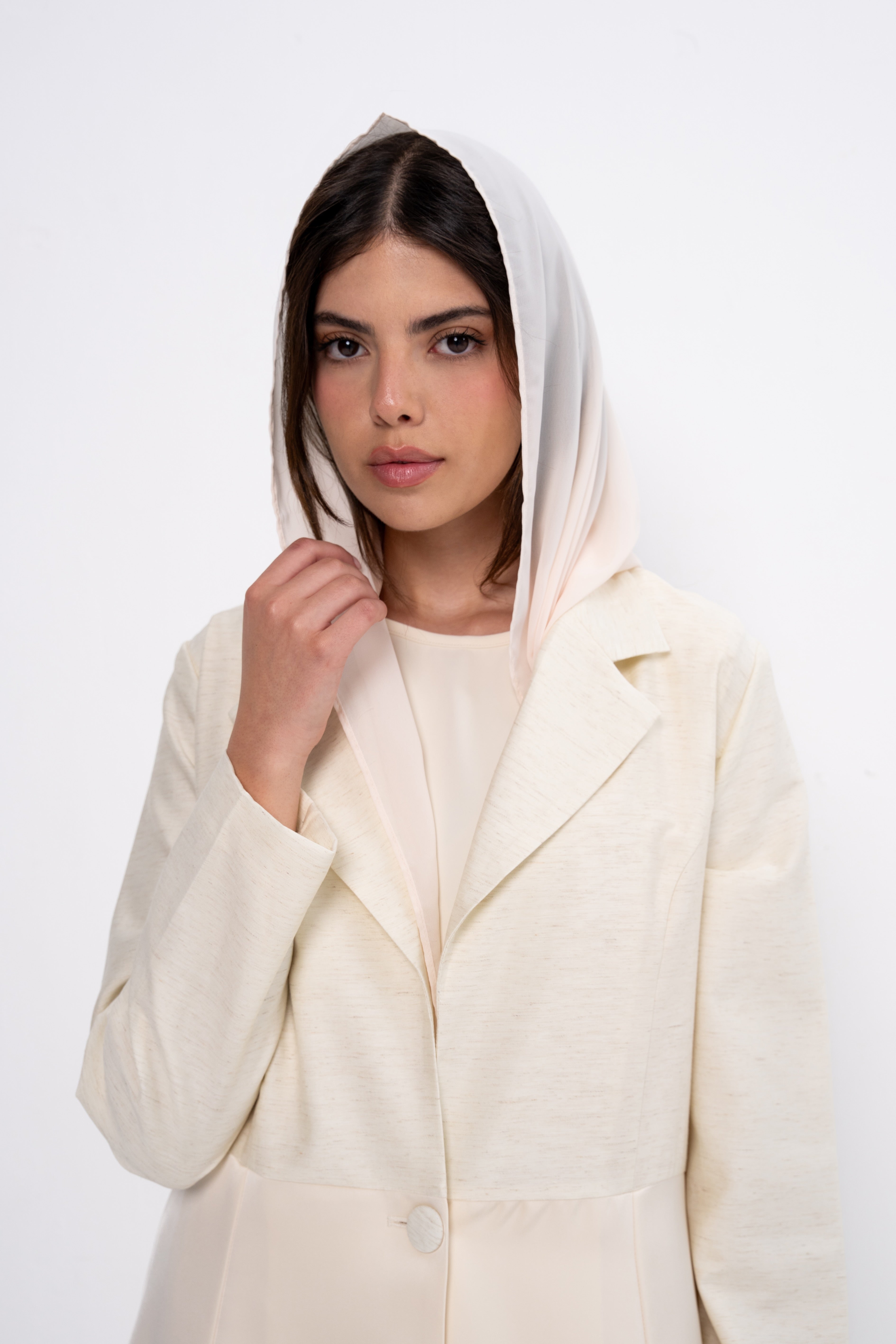 Multi-Fabric Abaya in Beige