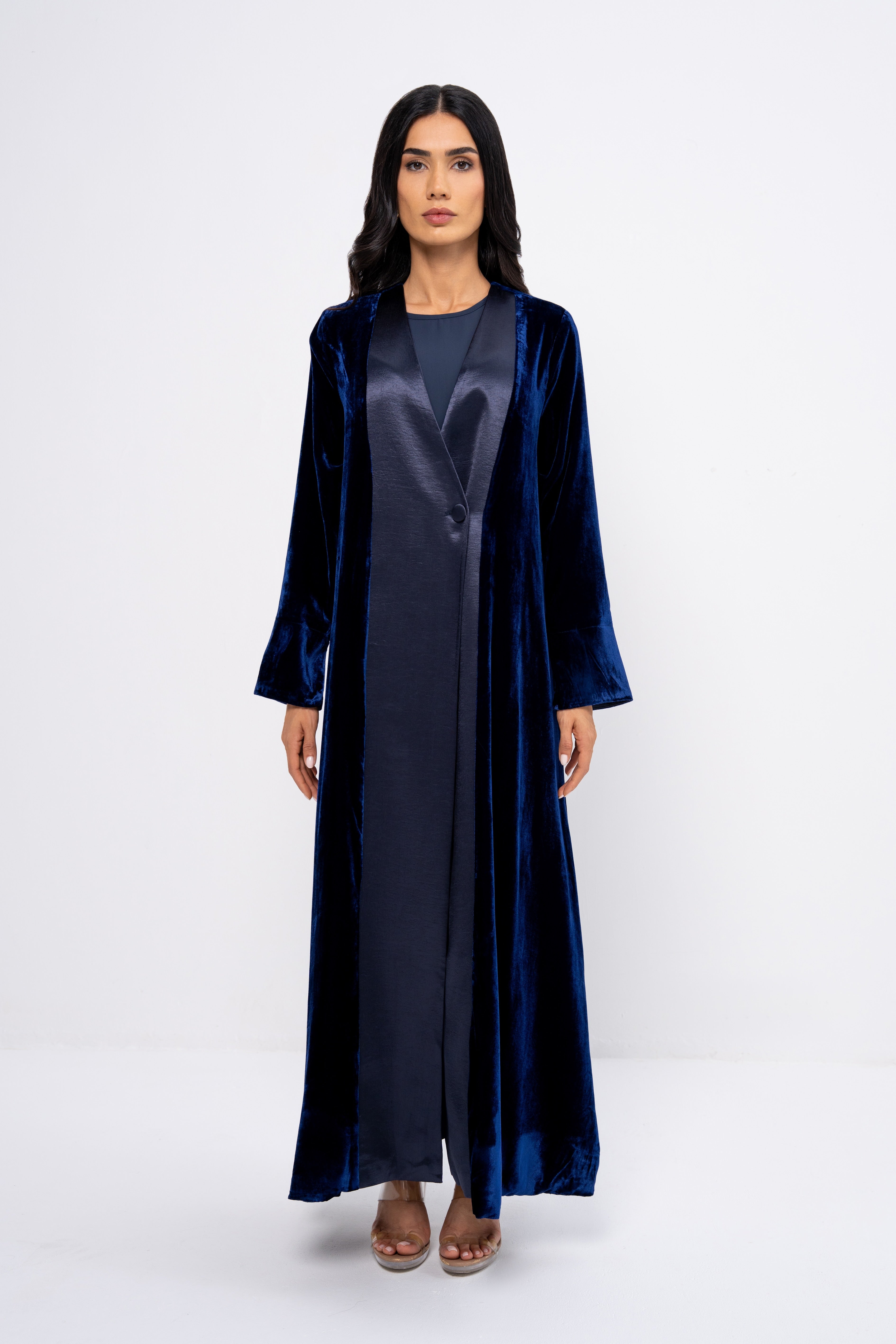 Velvet Suit Abaya in Navy Blue