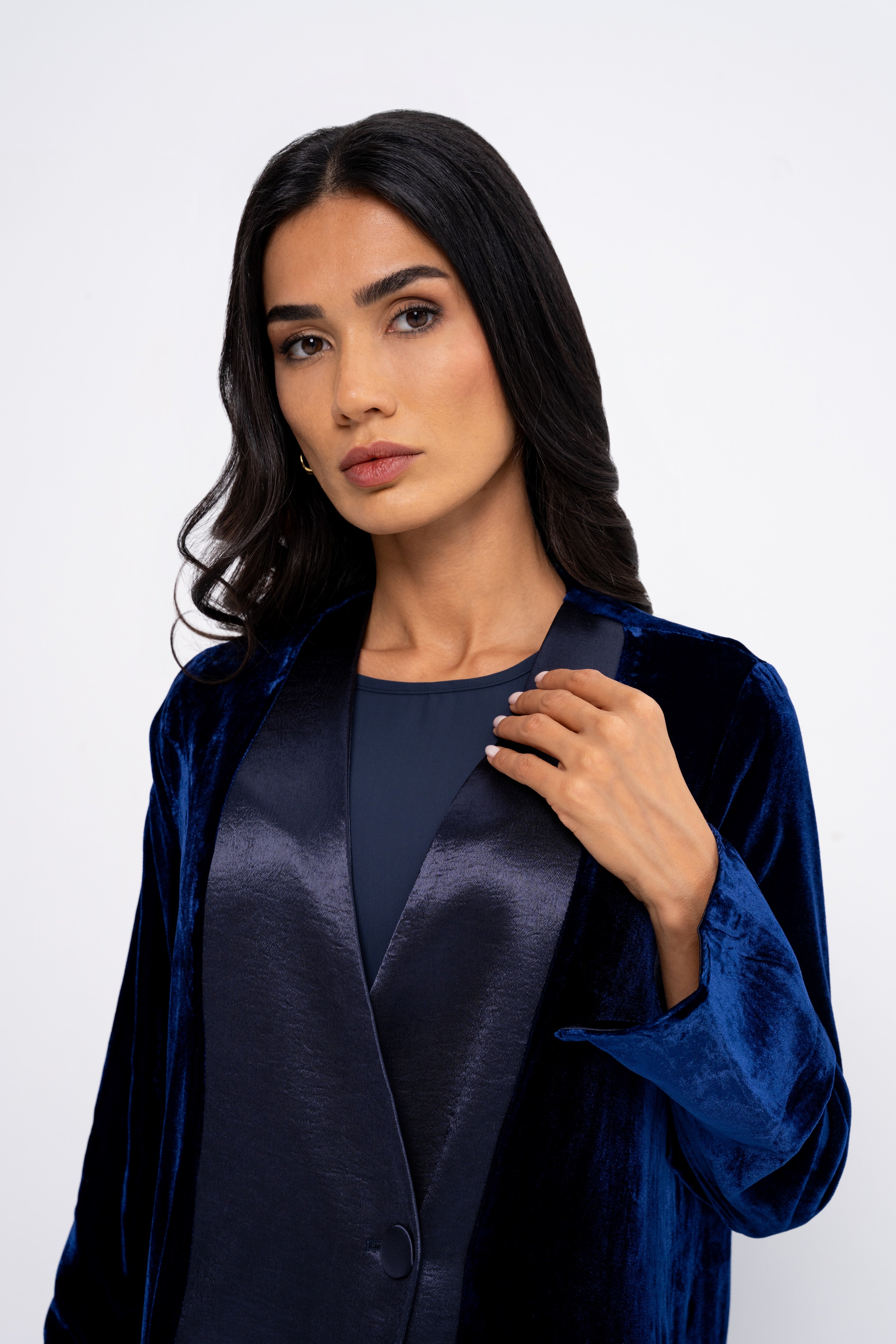 Velvet Suit Abaya in Navy Blue