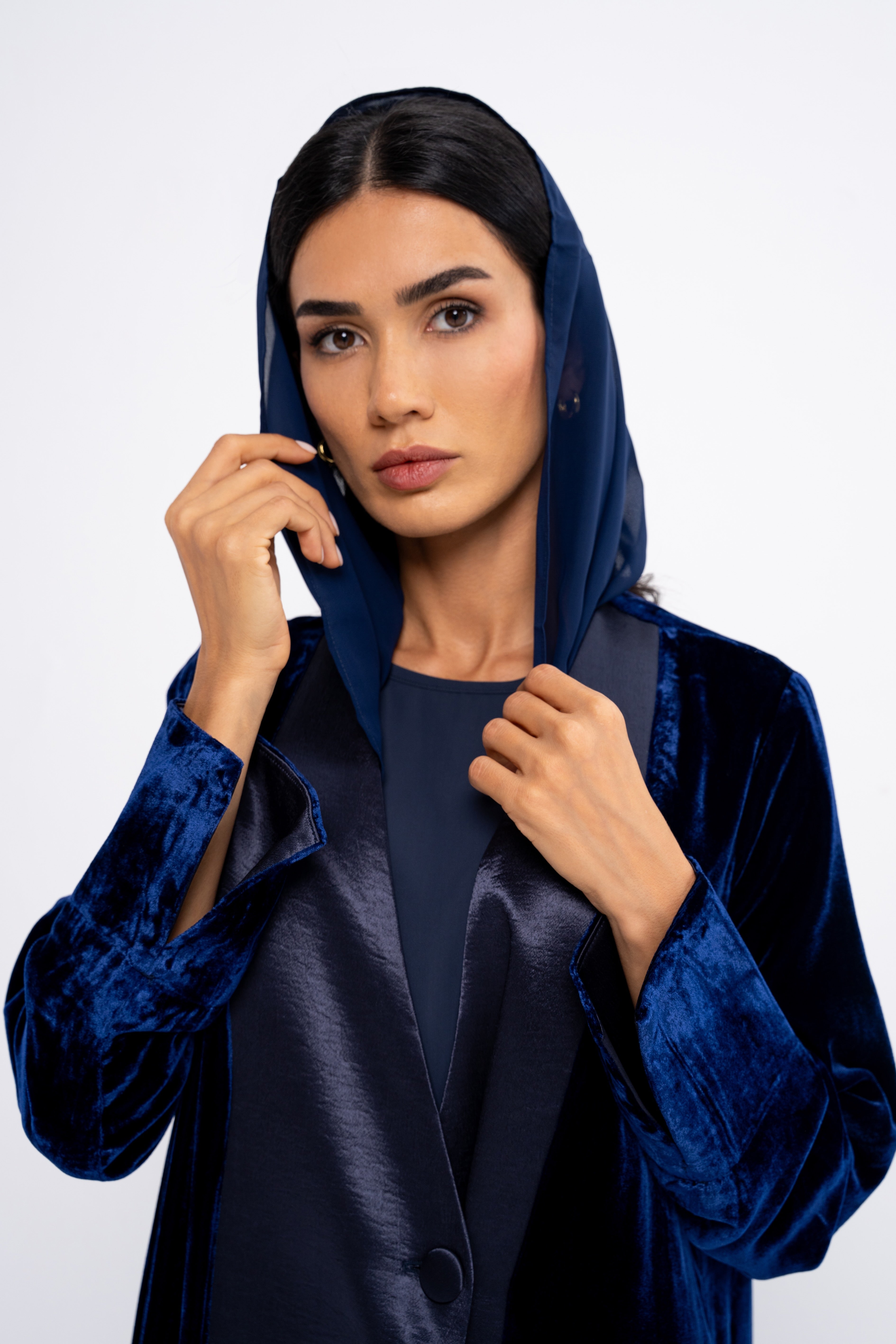Velvet Suit Abaya in Navy Blue