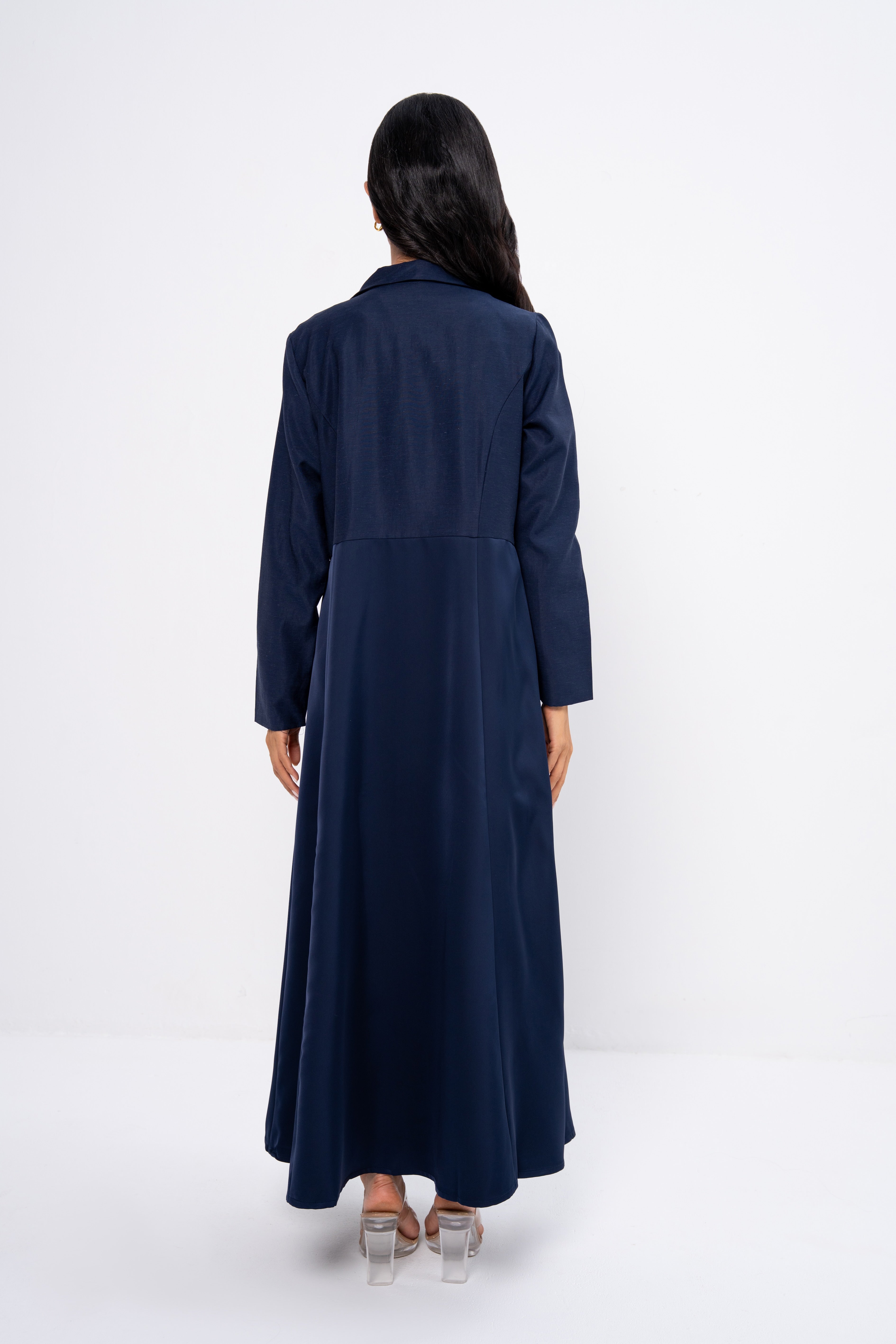 Multi-Fabric Abaya in Navy Blue