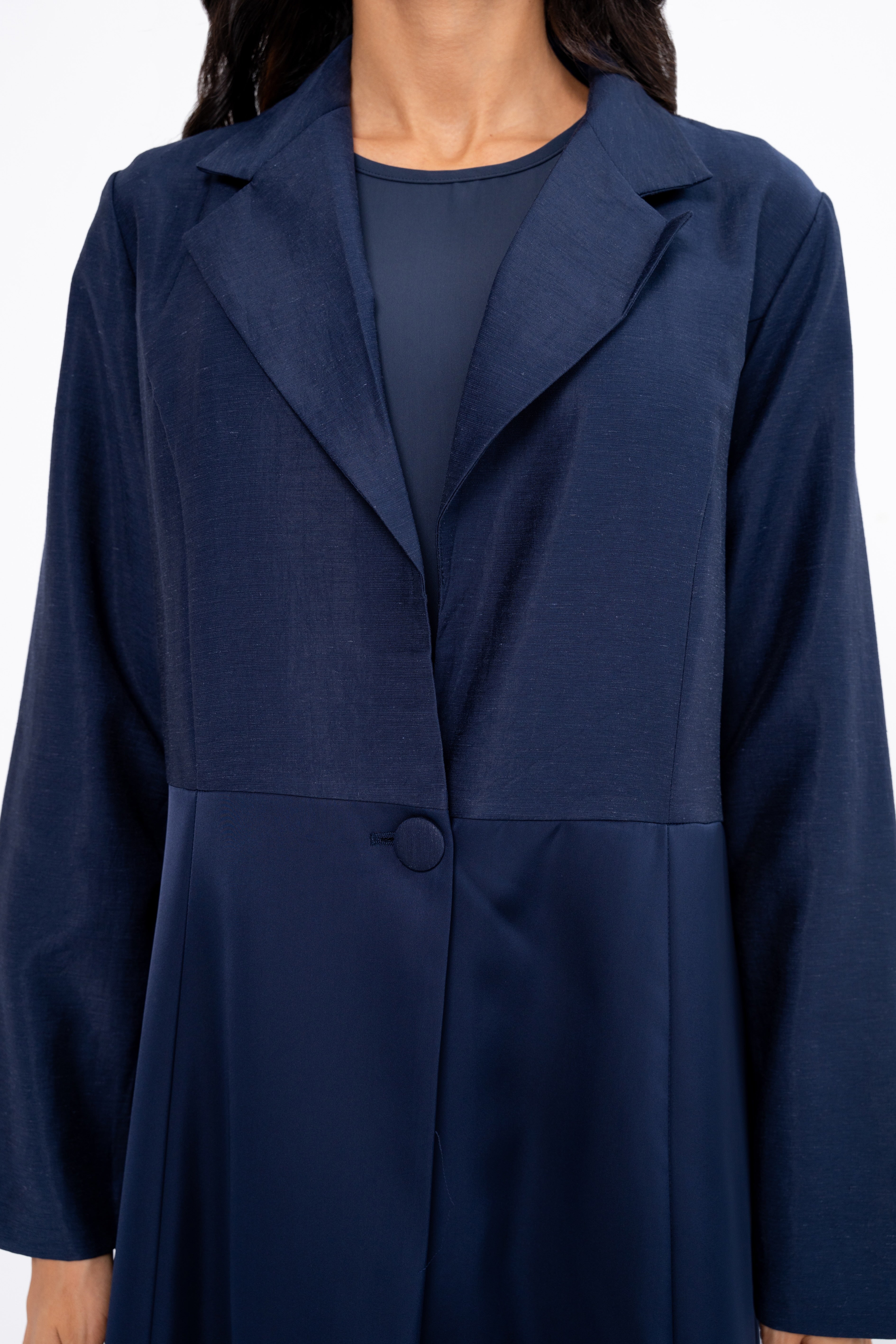 Multi-Fabric Abaya in Navy Blue