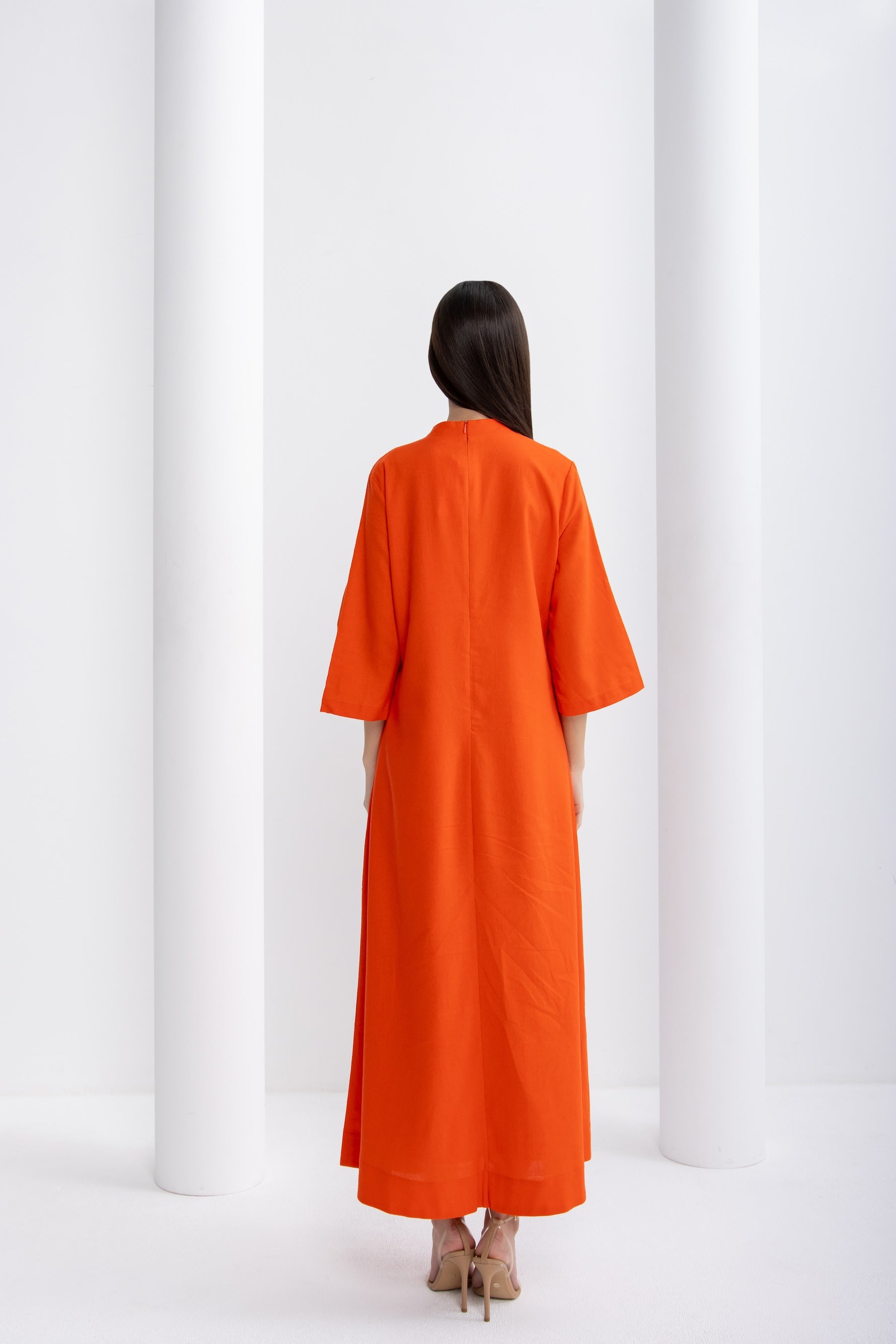 Orange Embellished Collar Jalabiya