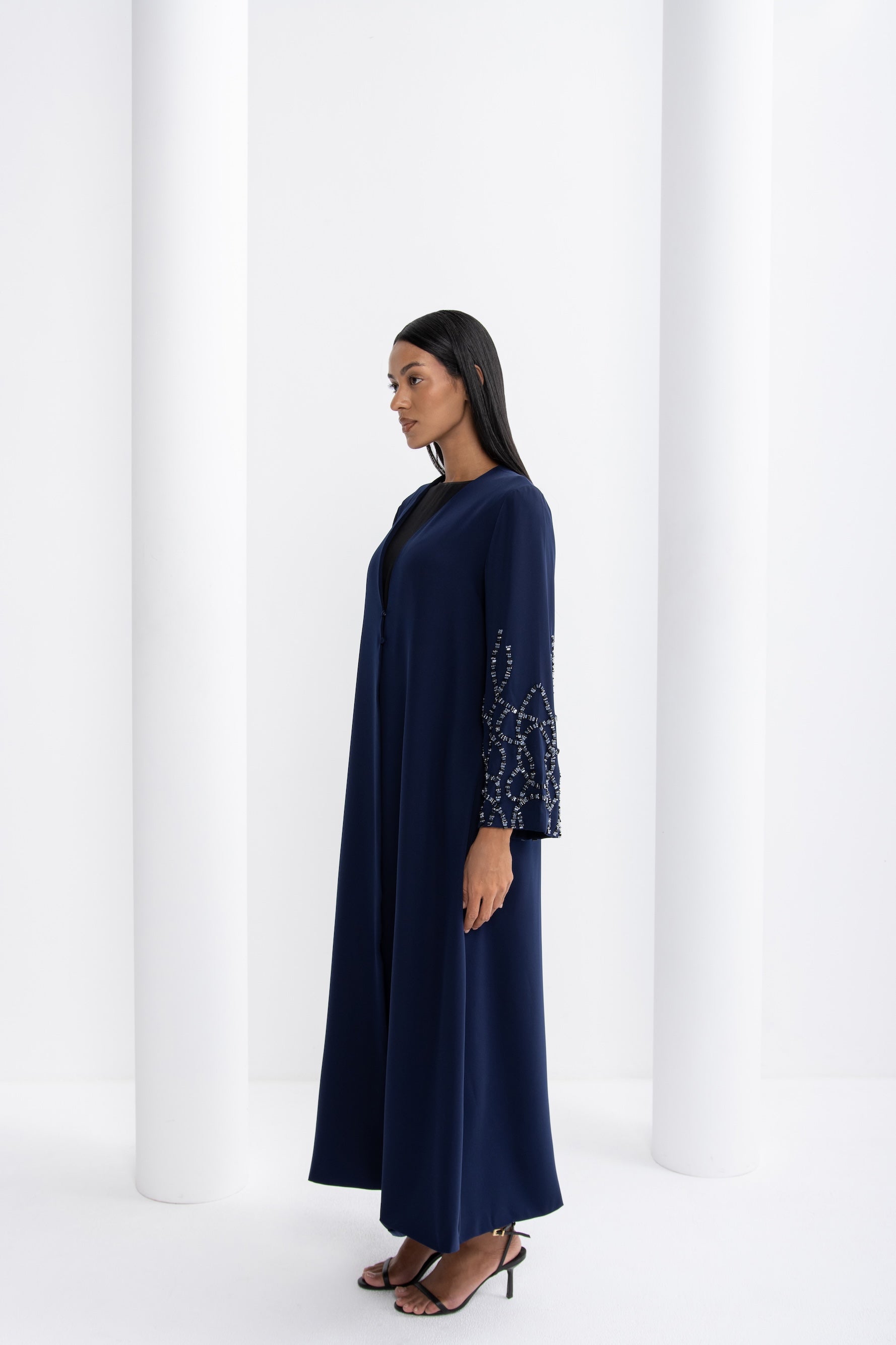 Navy Blue Sleeve Embellished Evening Abaya