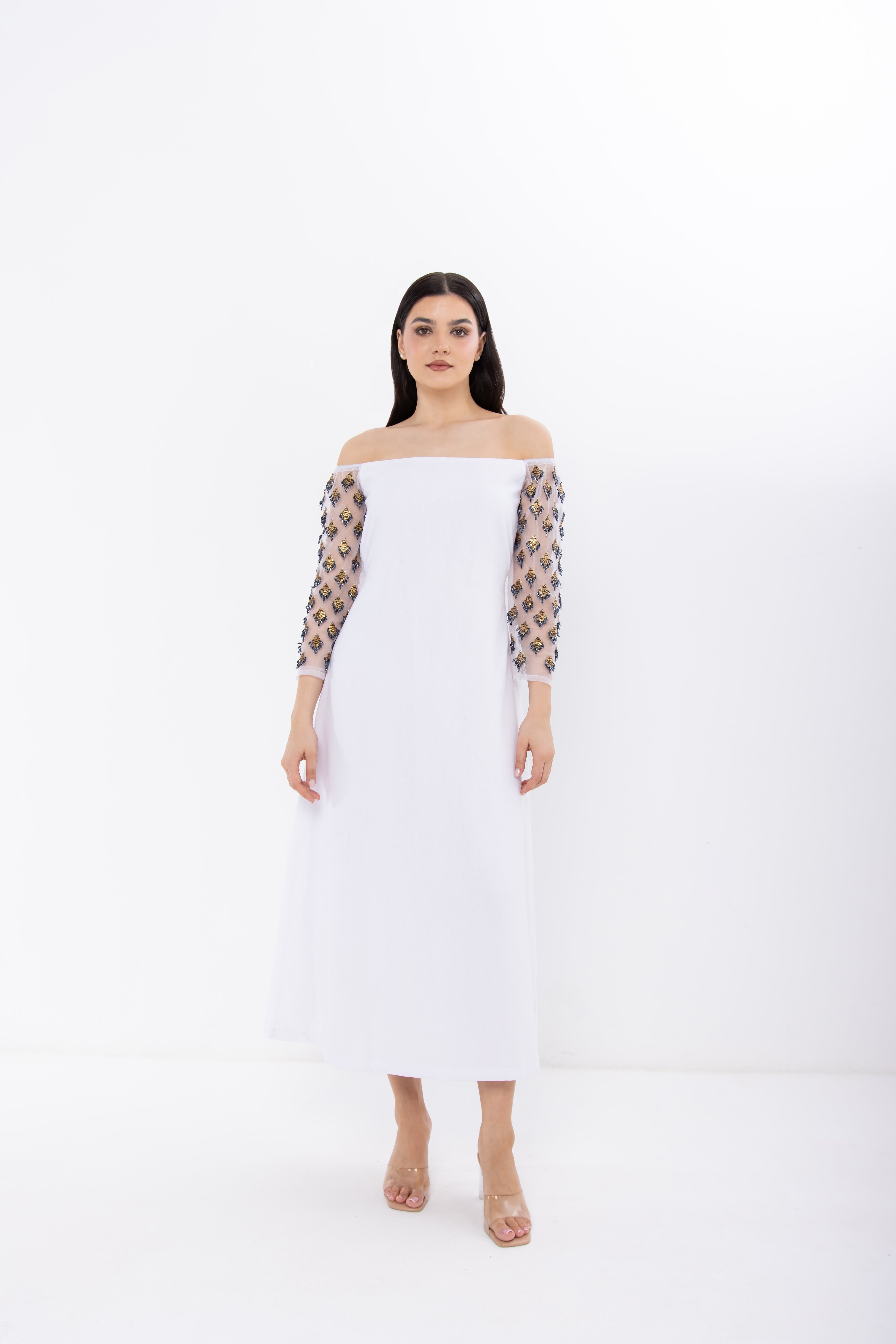 White Off-shoulder Jalabiya