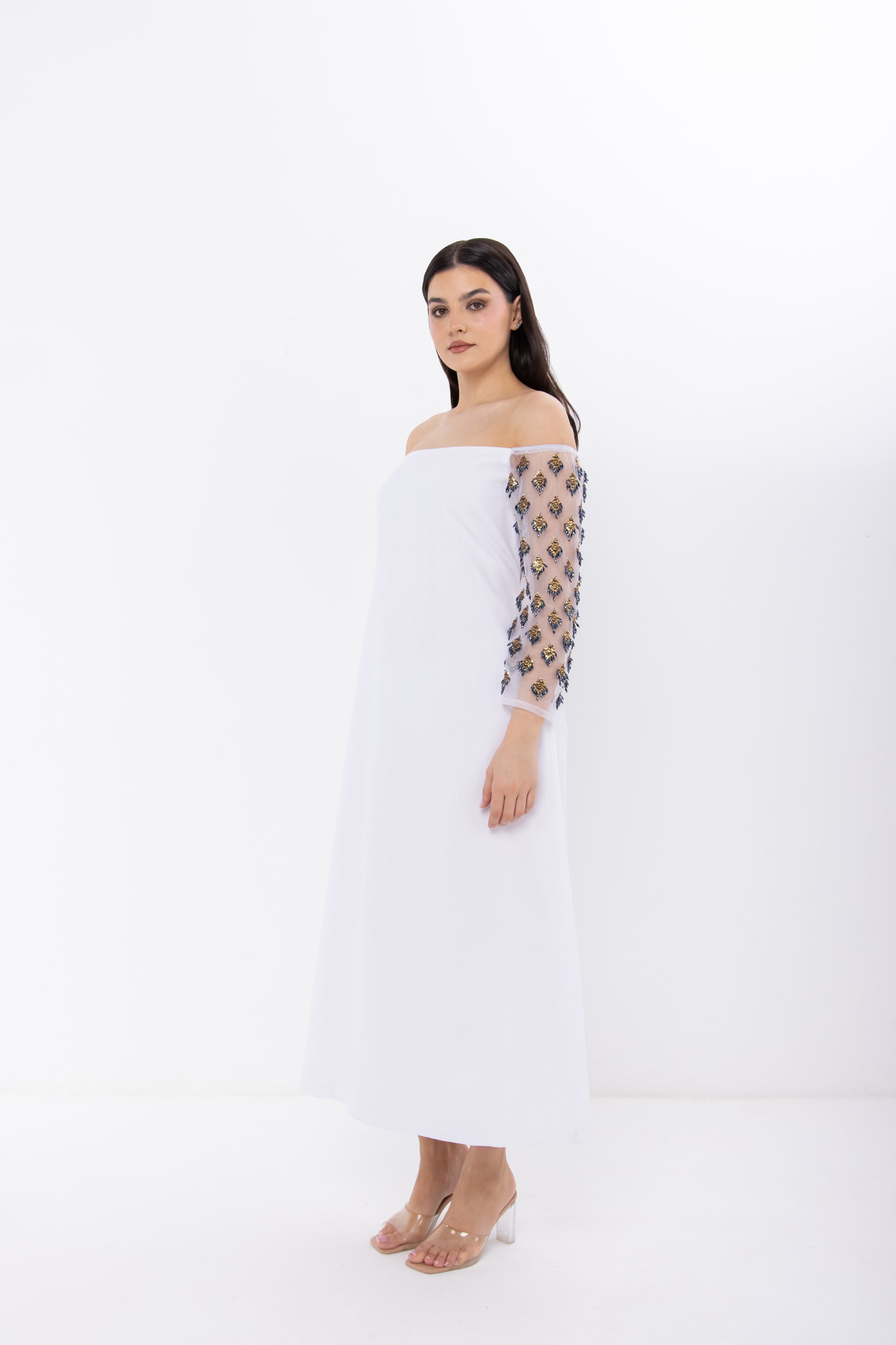 White Off-shoulder Jalabiya