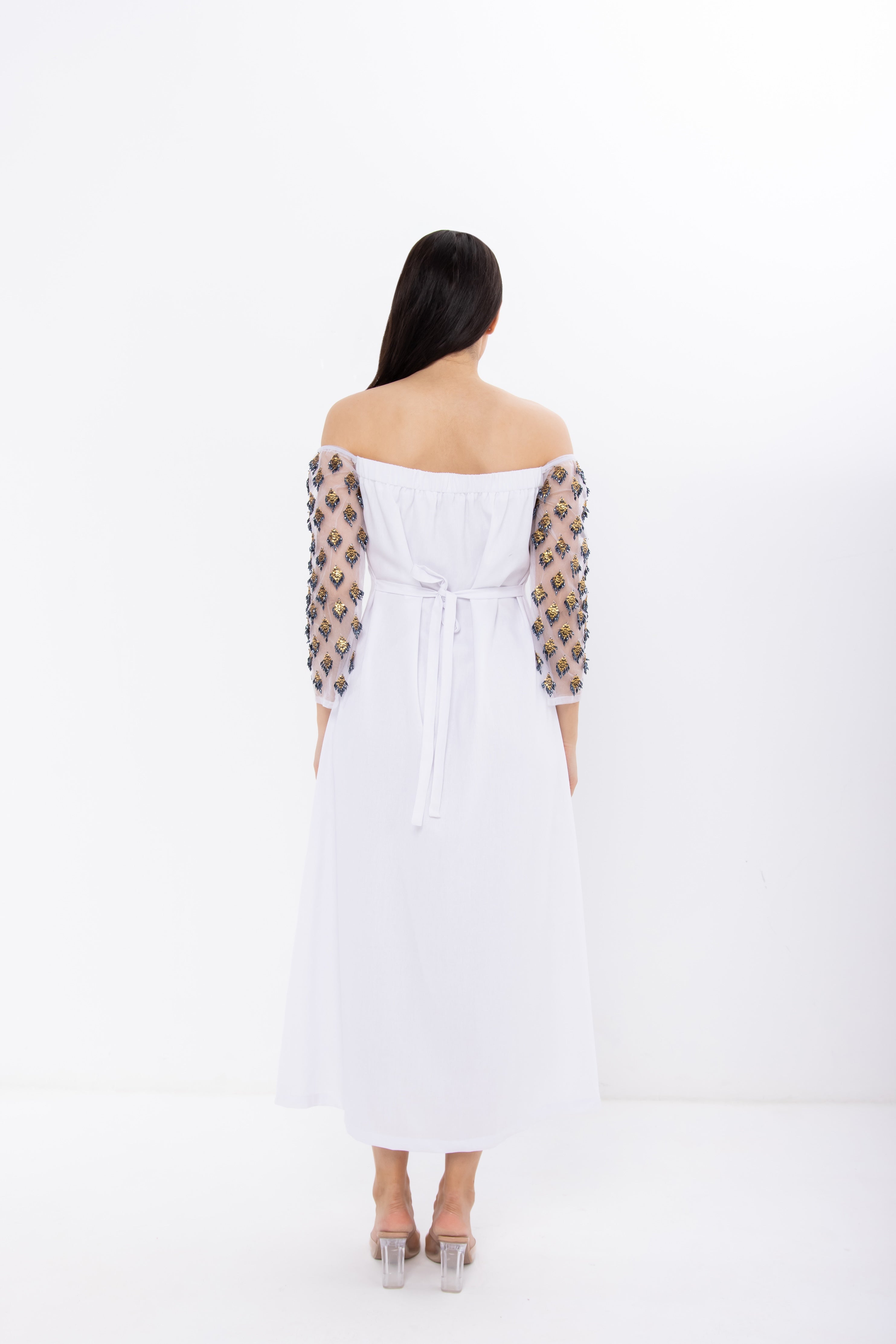 White Off-shoulder Jalabiya