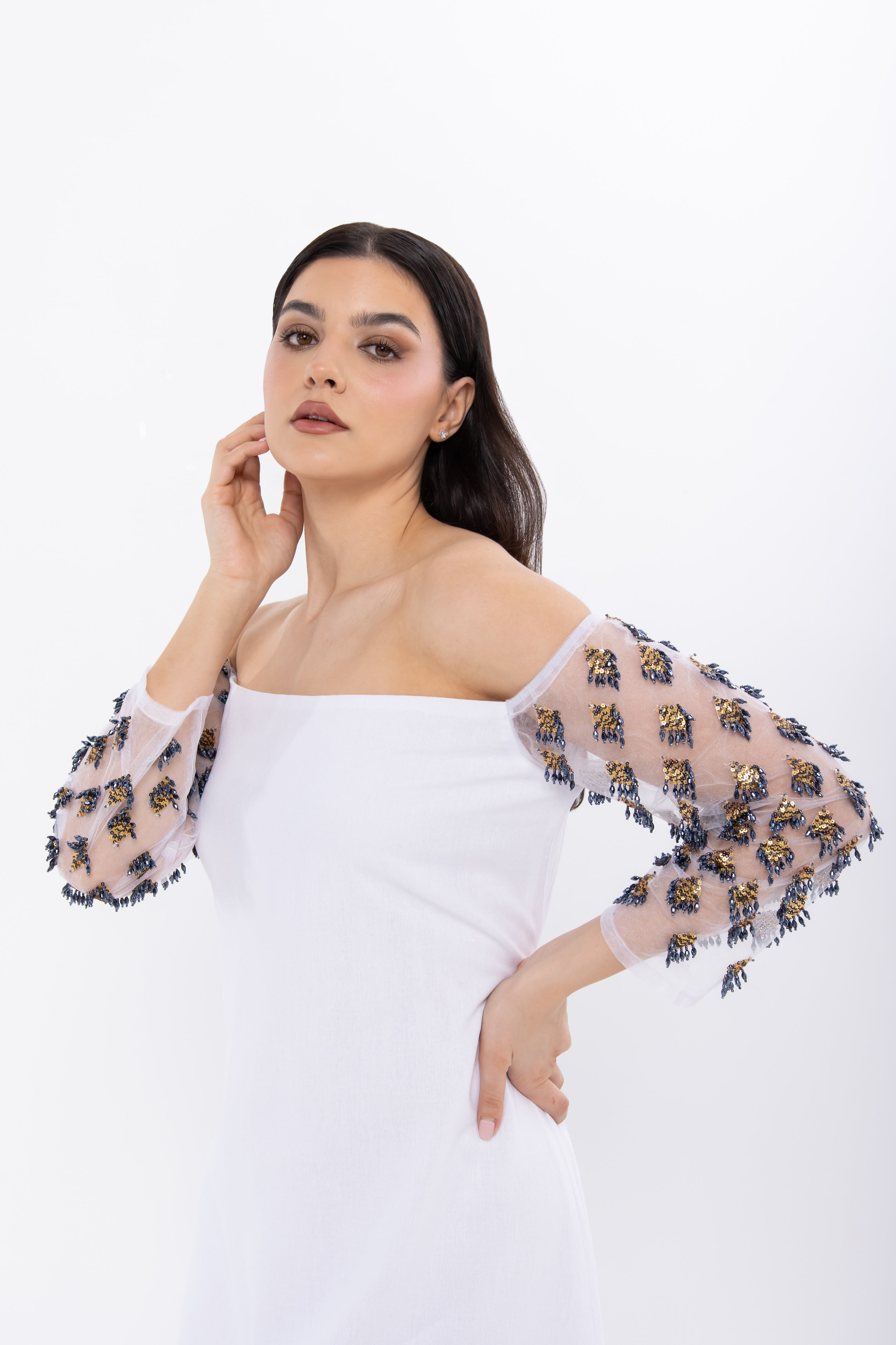 White Off-shoulder Jalabiya