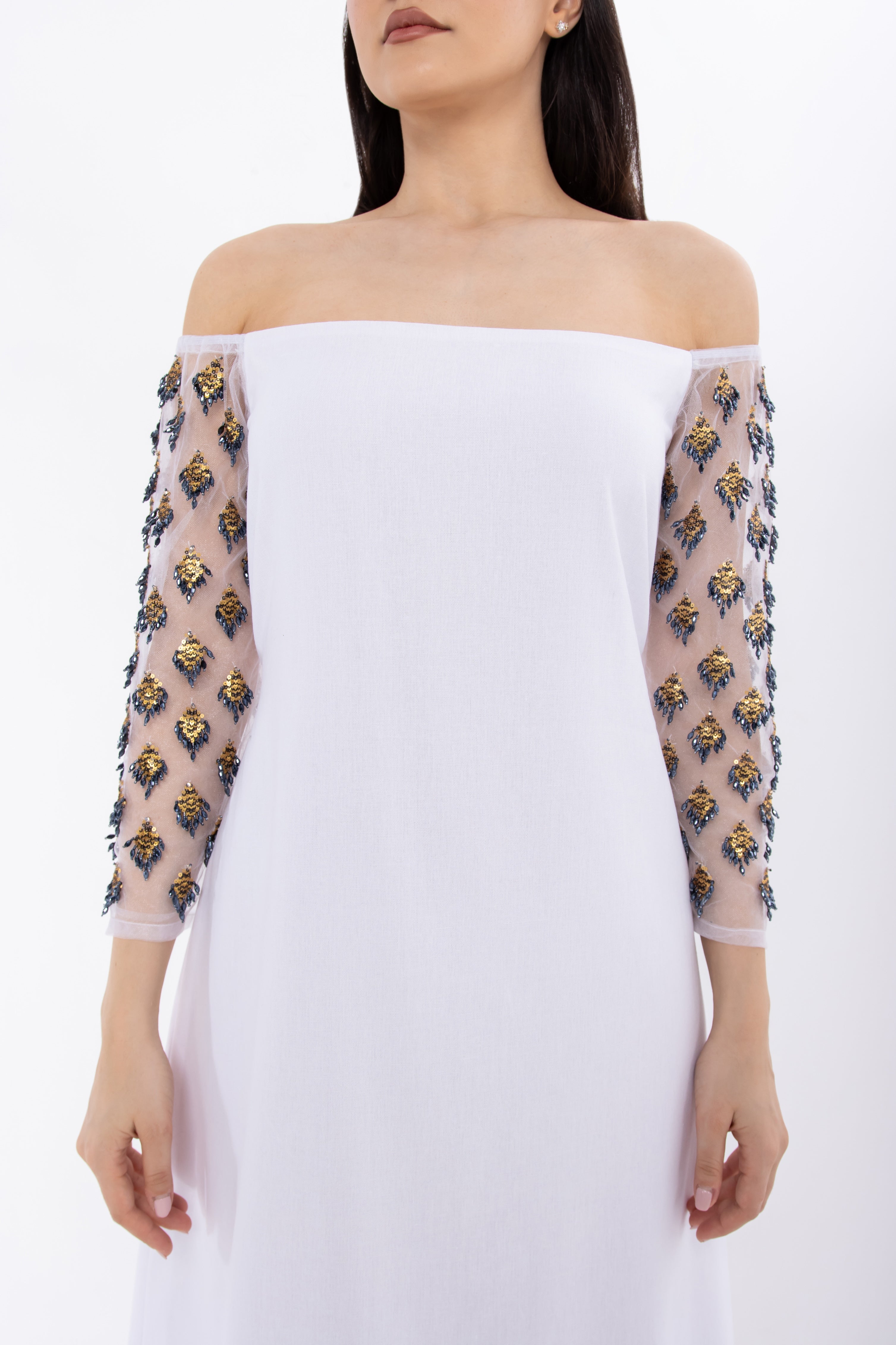 White Off-shoulder Jalabiya