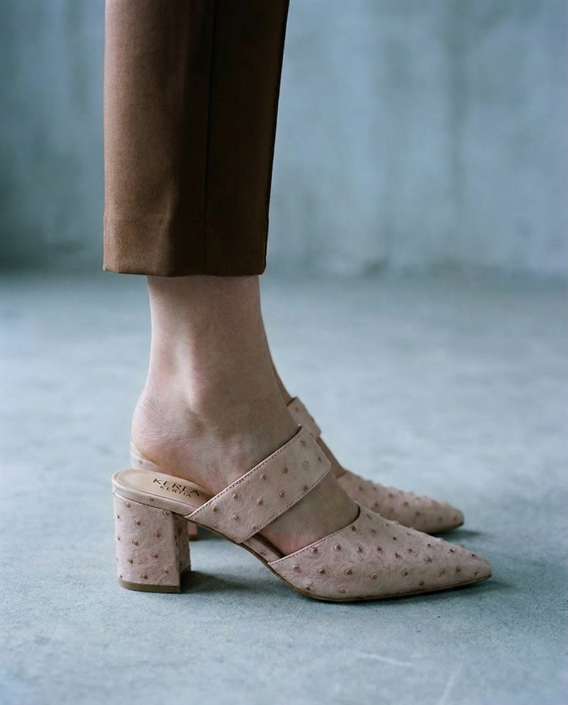 Cream Ostrich Slip-Ons double