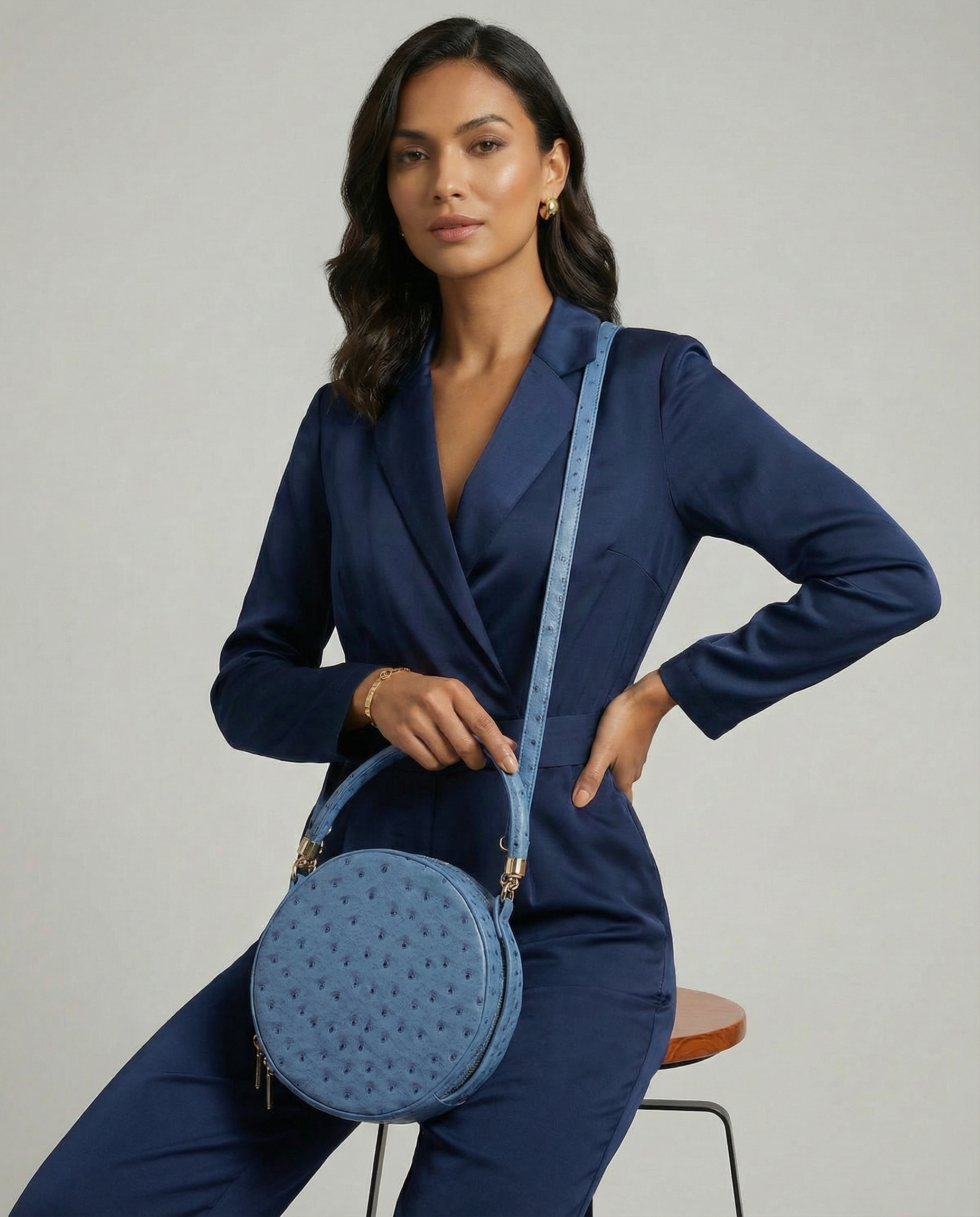 Round Crossbody Handbag in Blue