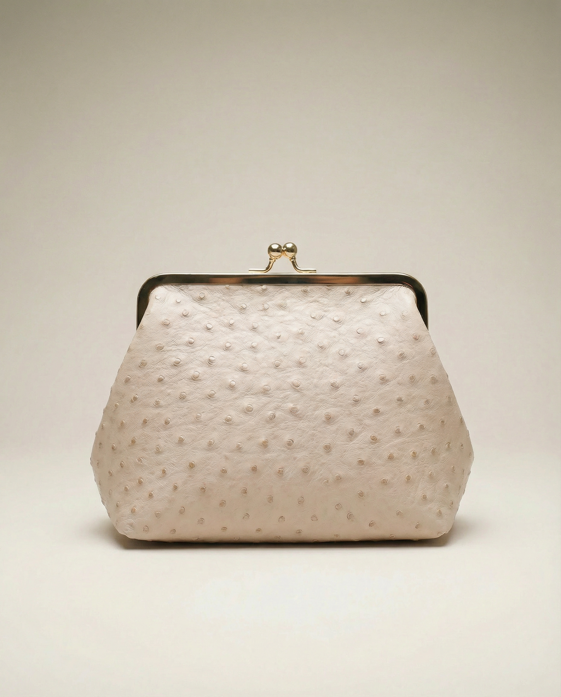 Metal Lock & Kiss Clutch in Cream