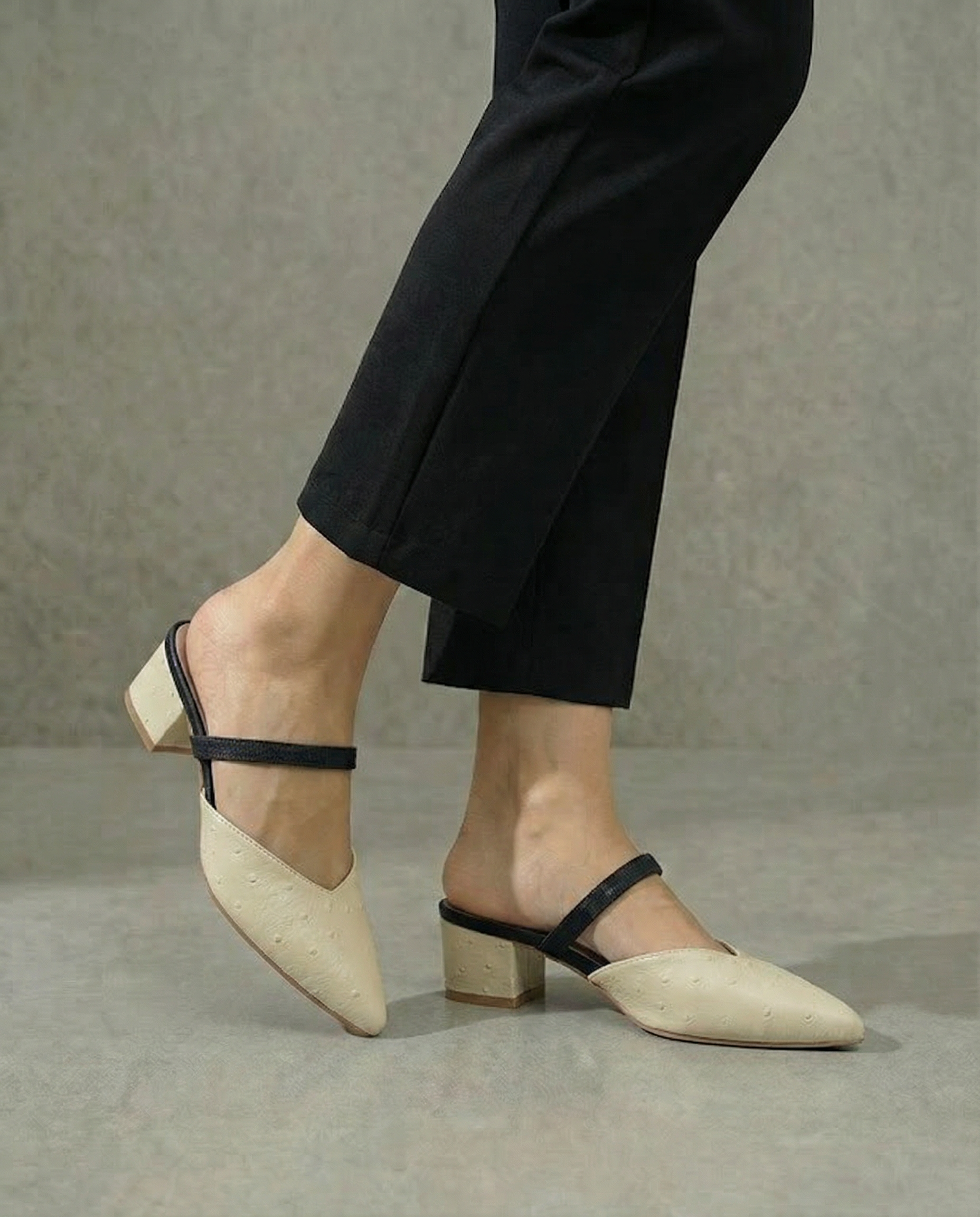 Cream Ostrich Slip-Ons