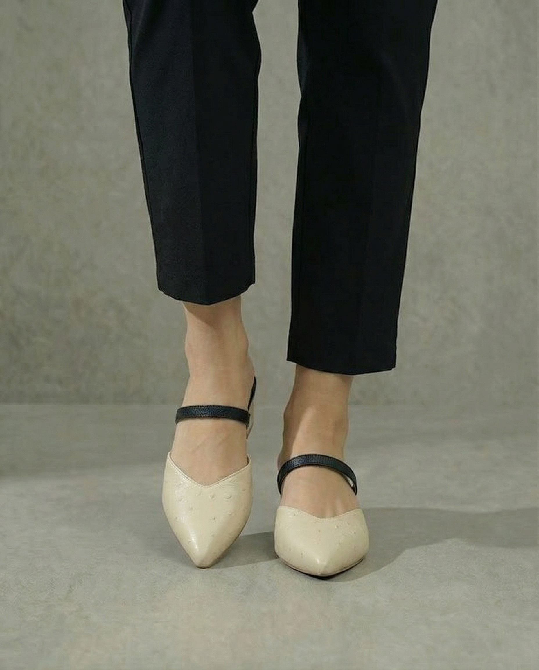 Cream Ostrich Slip-Ons