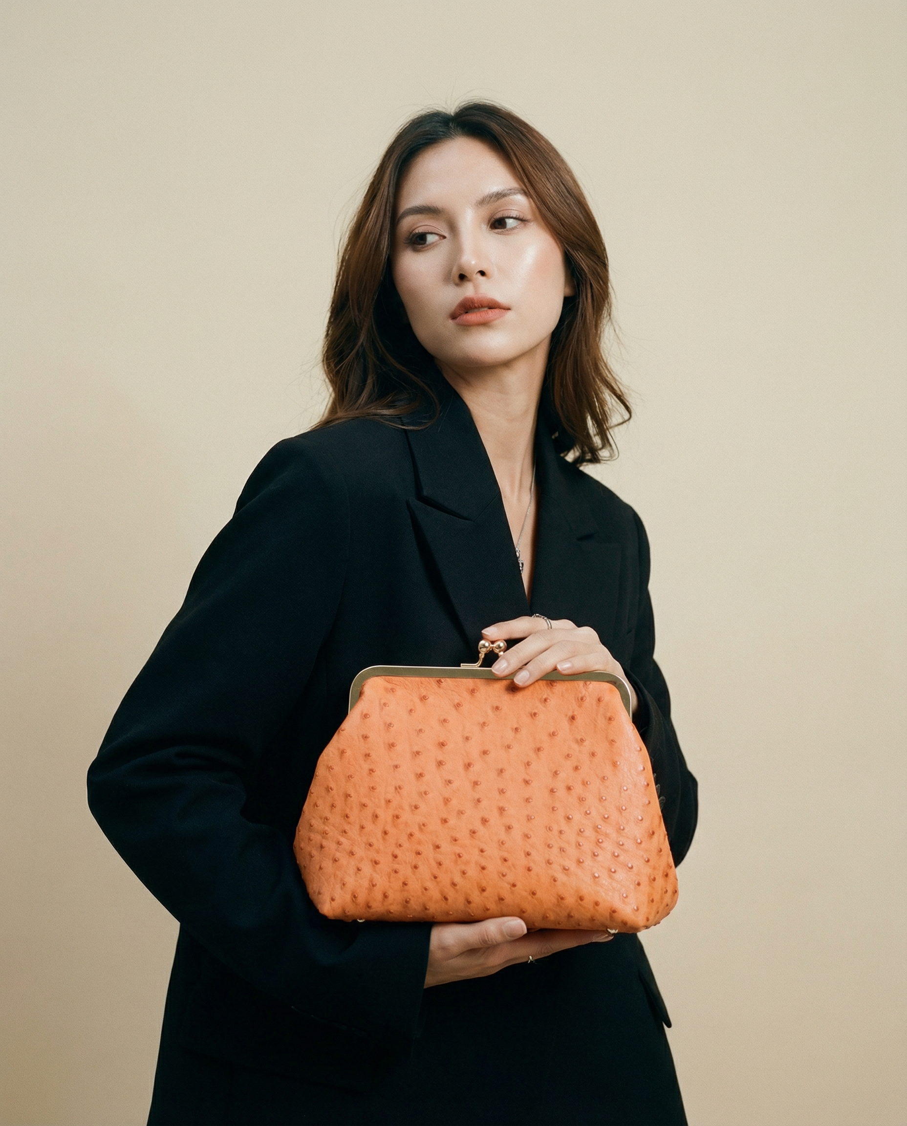 Metal Lock & Kiss Clutch in Orange