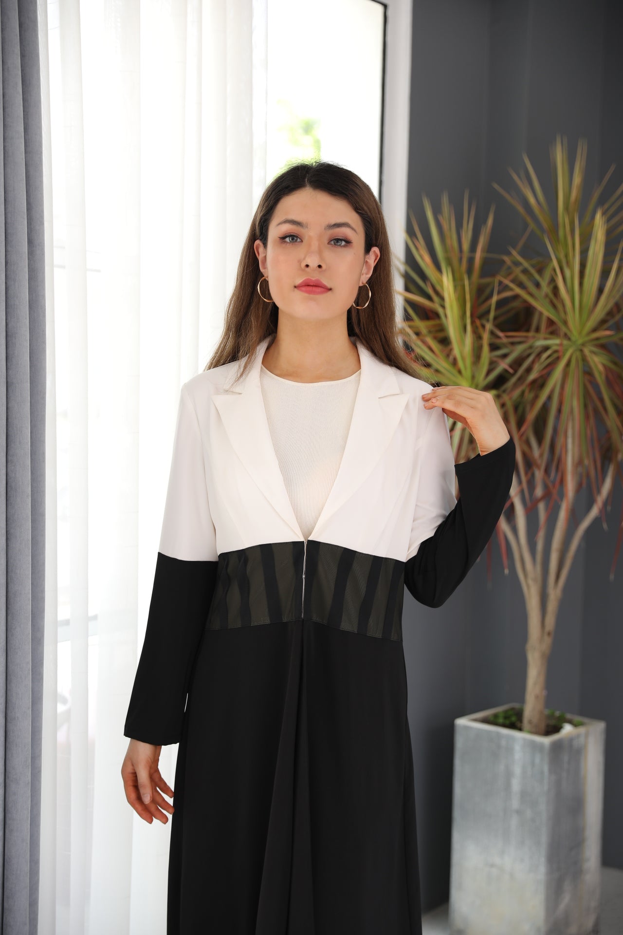 Striped Mesh Colour Block Abaya