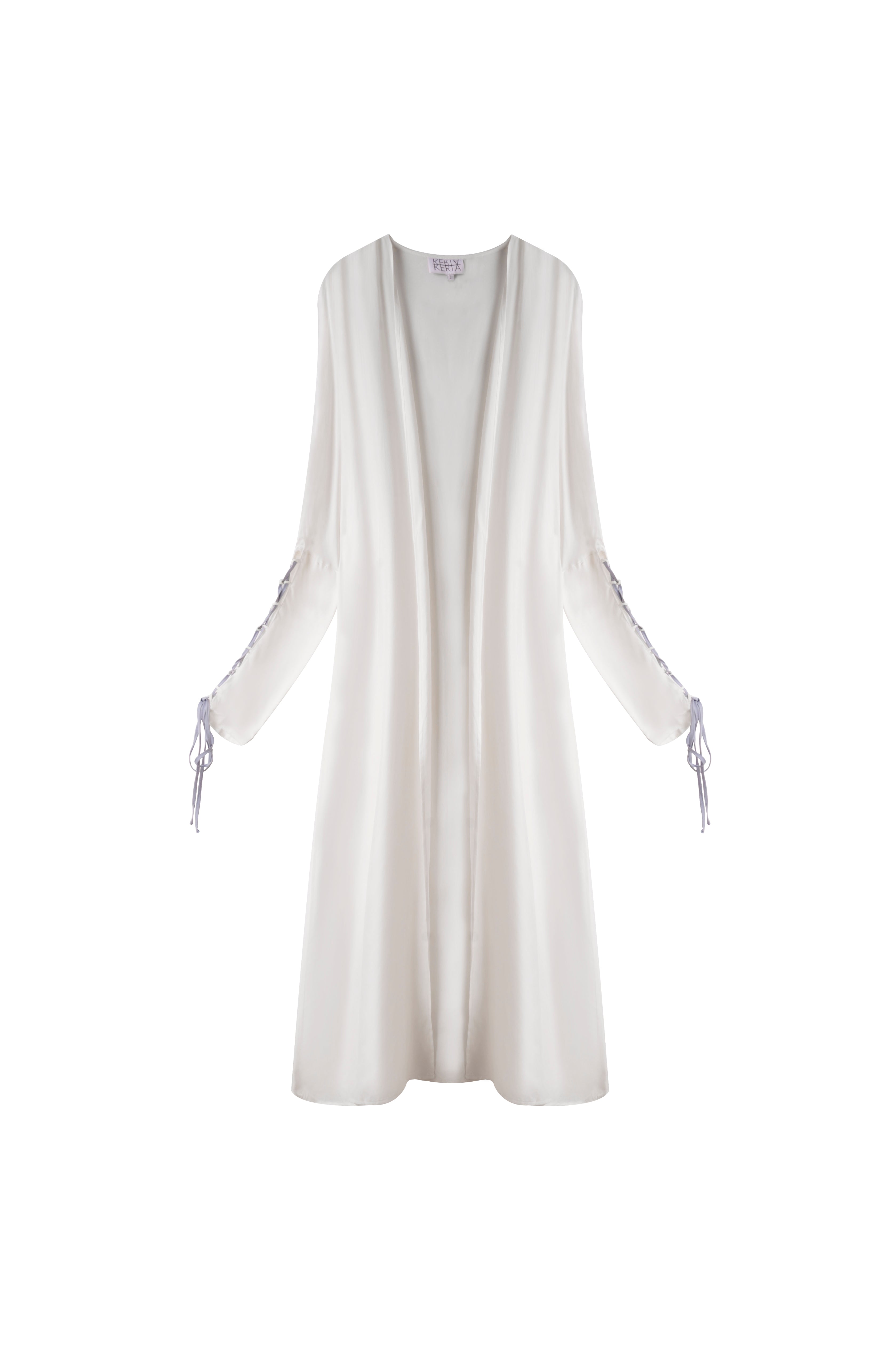 عباية بيضاء بتفاصيل علي الكم - ازرق فاتح