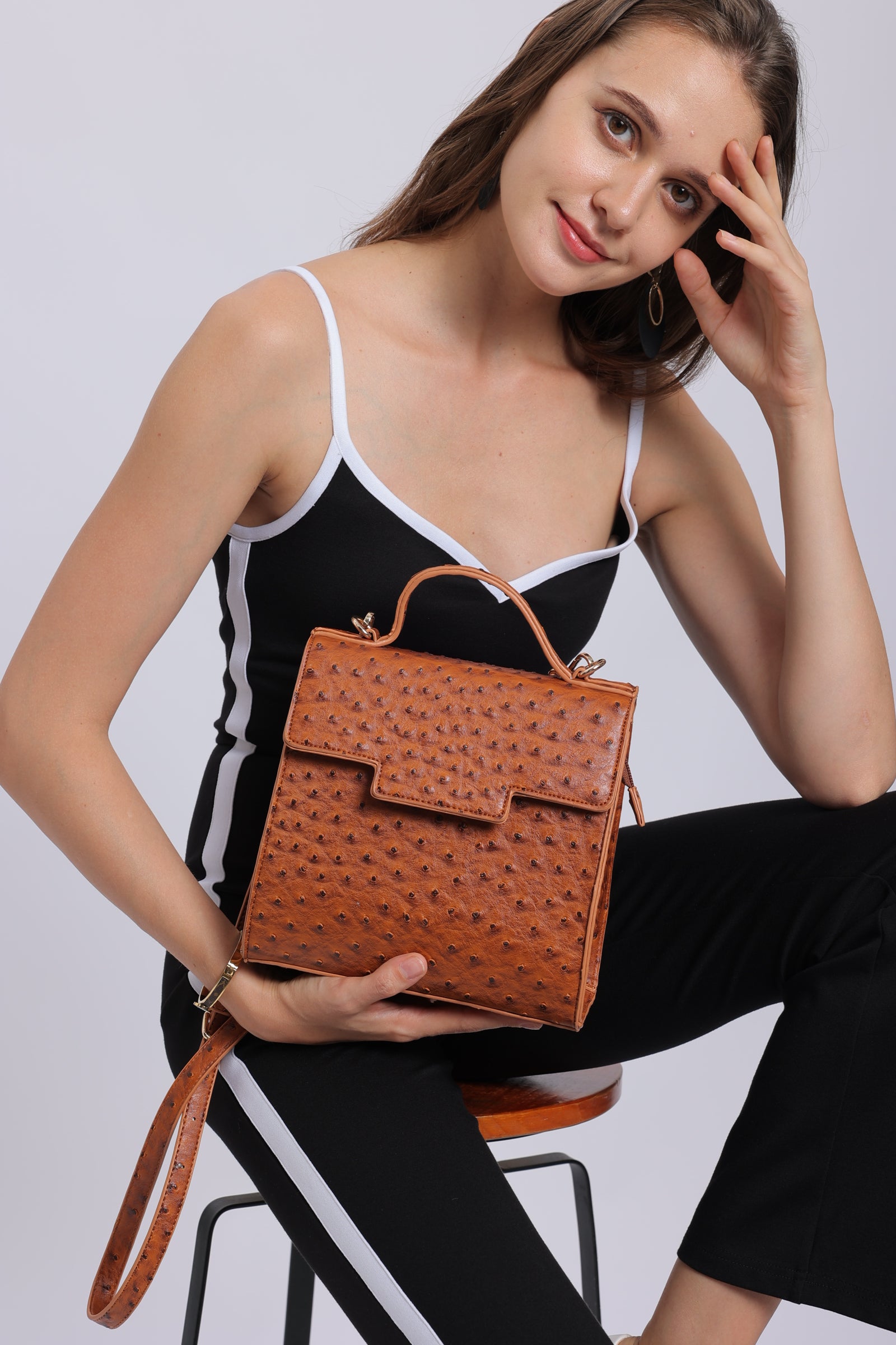 Square Crossbody Messenger Bag in Brown