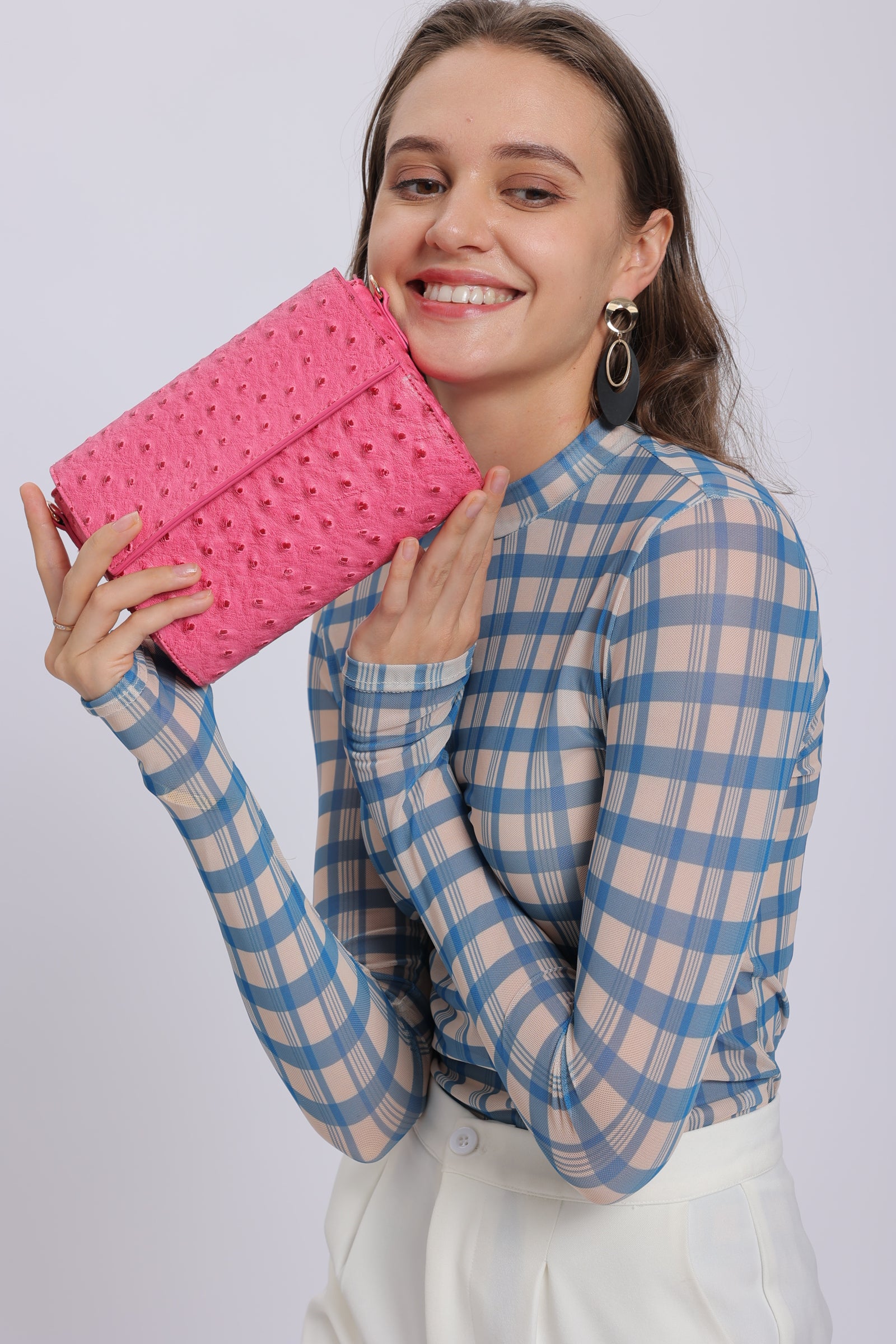 Mini Clutch with Crossbody Strap in Pink