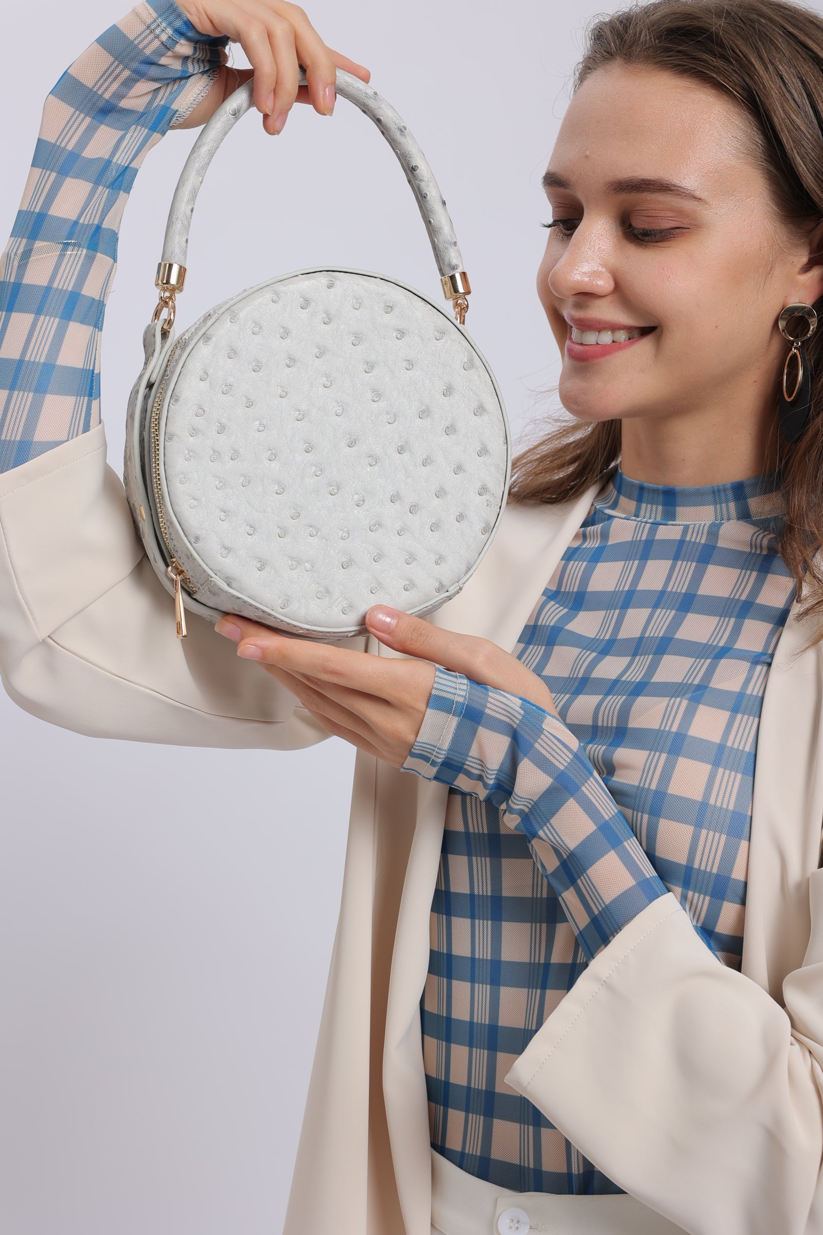 حقيبة يد دائرية كروسبودي - باللون الرمادي